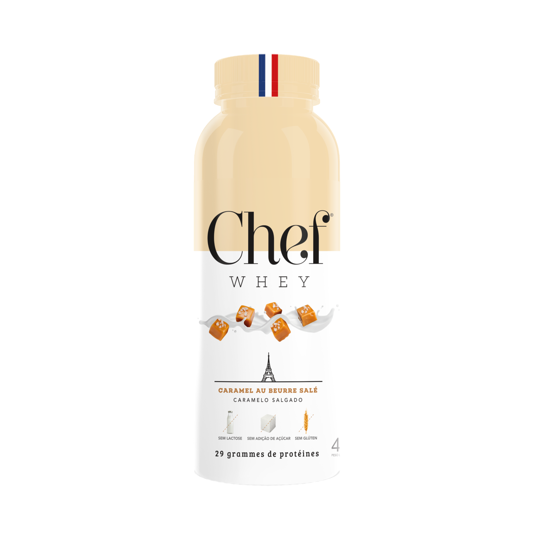 Sachê de Dose Única 37g do Chef Whey Protein Gourmet sabor Caramelo Salgado