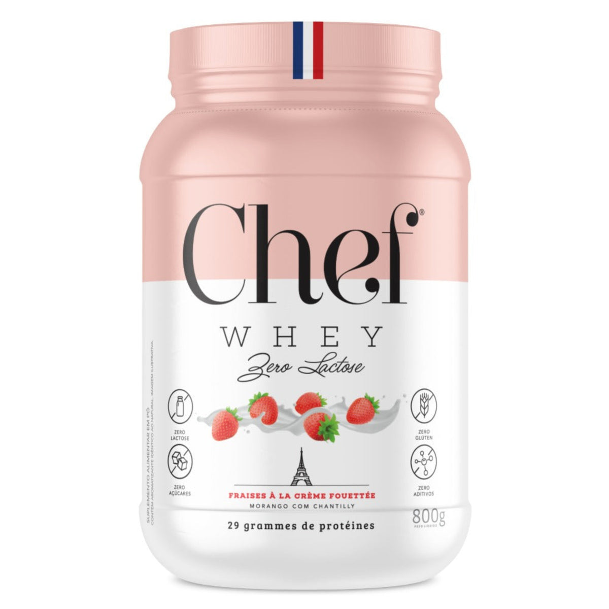 Chef Whey Zero Lactose 800g - Fraises a la creme fouttee (Morango c/ Chantilly)