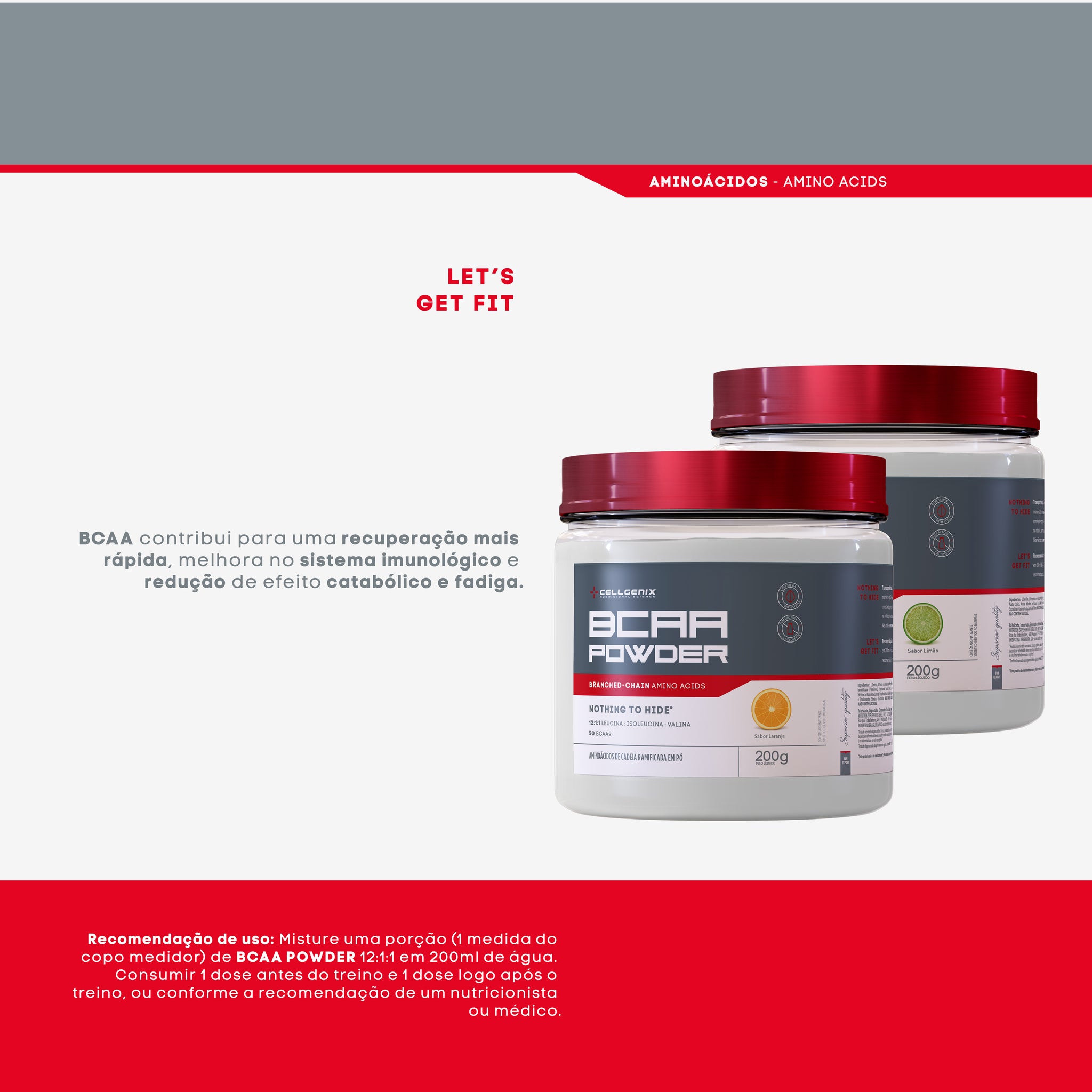 BCAA Powder 2:1:1 200g Limão - Proteção Muscular e Hidratação