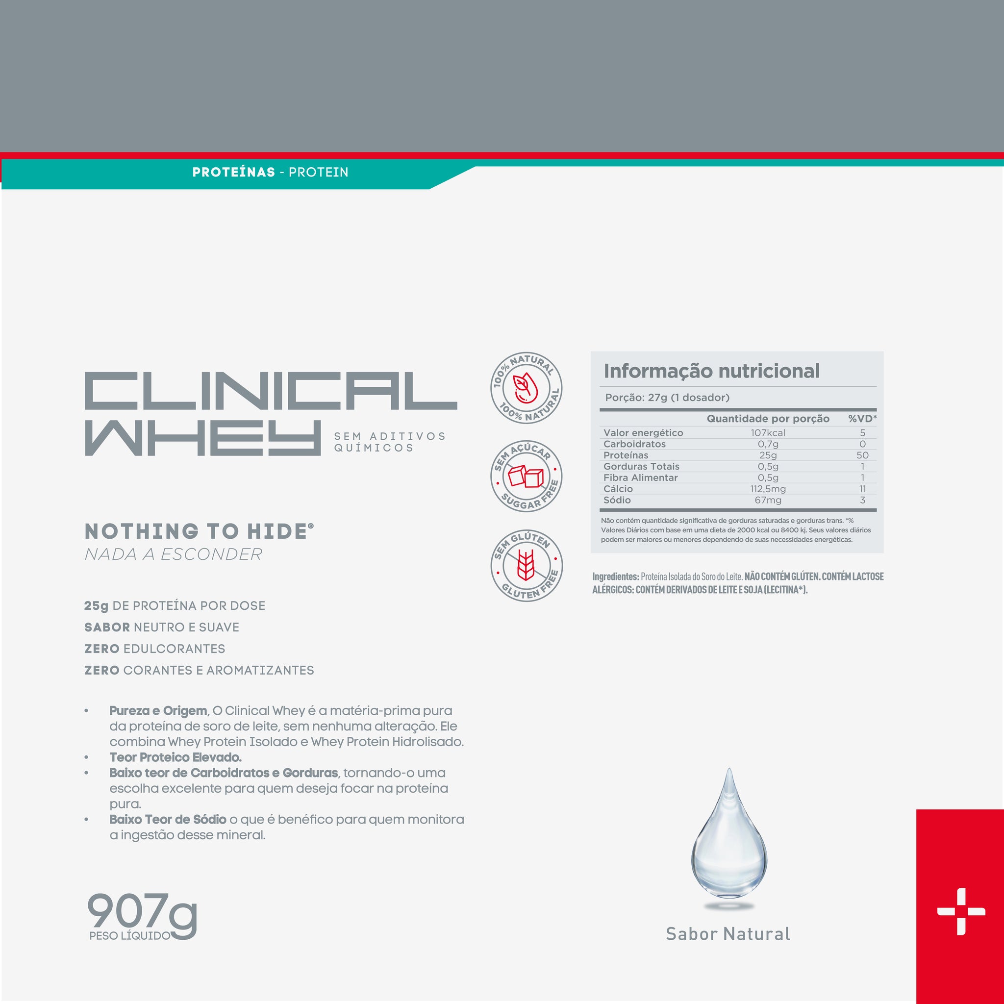 Clinical Whey 907g - 100% Whey Protein Isolado e Hidrolisado Puro