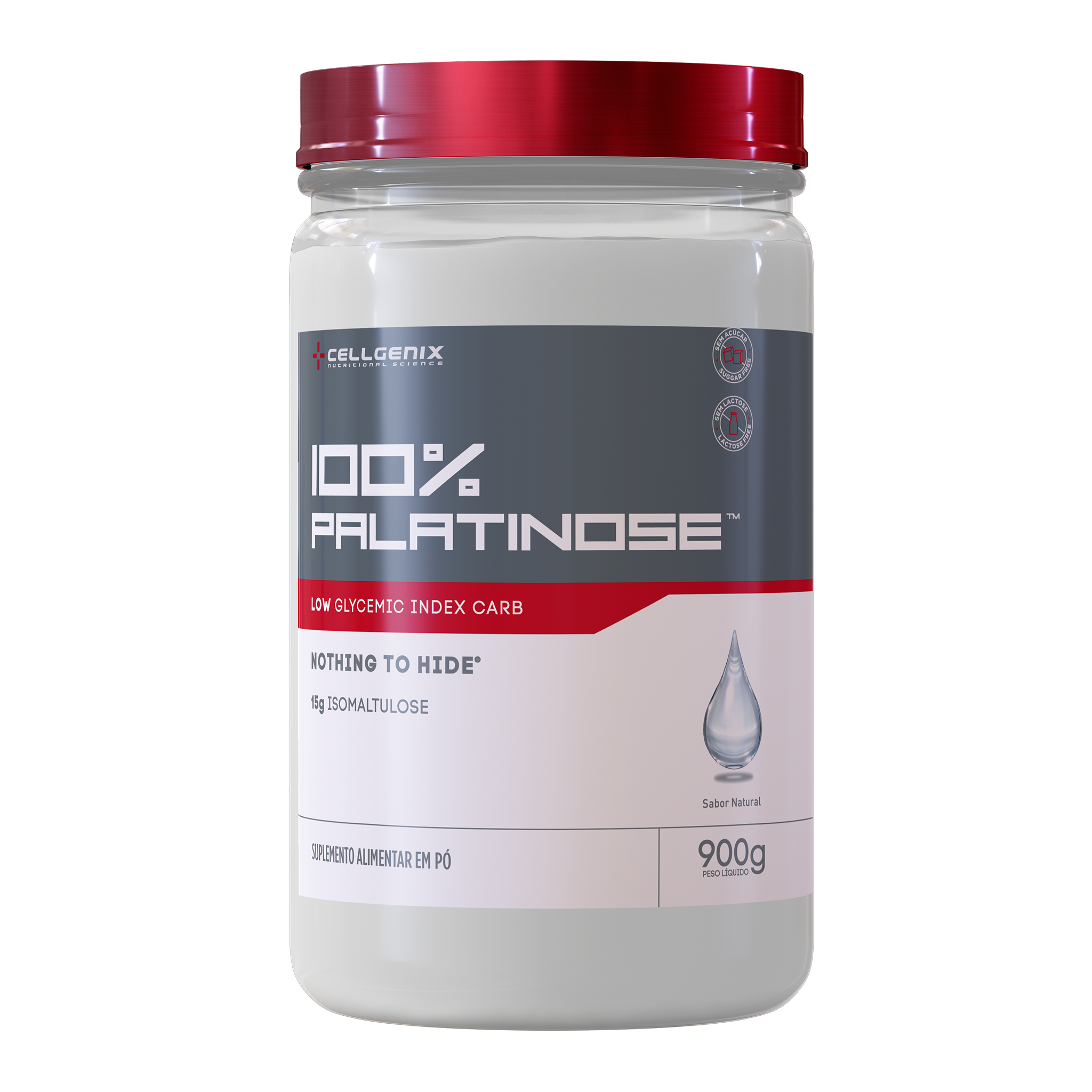 Pote de 100% Palatinose 900g sabor Natural da Cellgenix