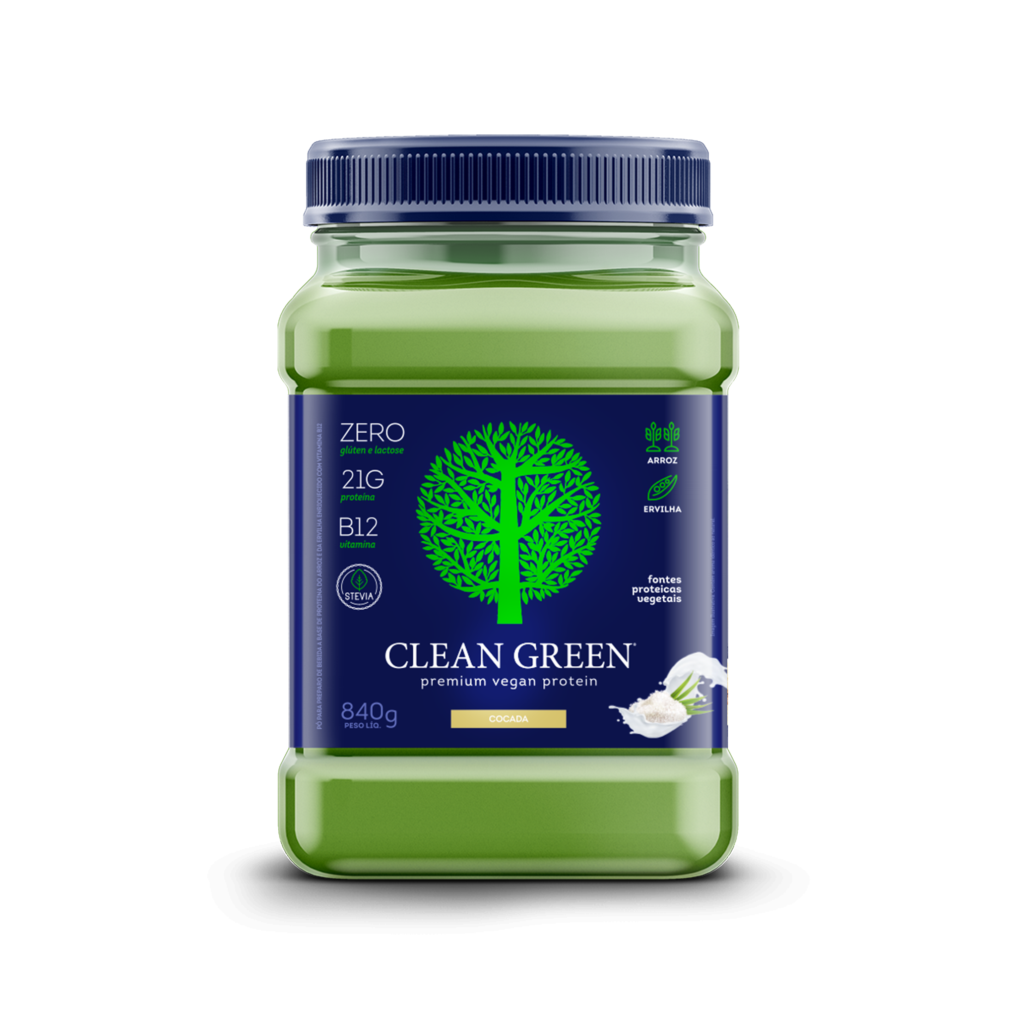 Pote da Clean Green Proteína Vegana 840g - Cocada Cremosa