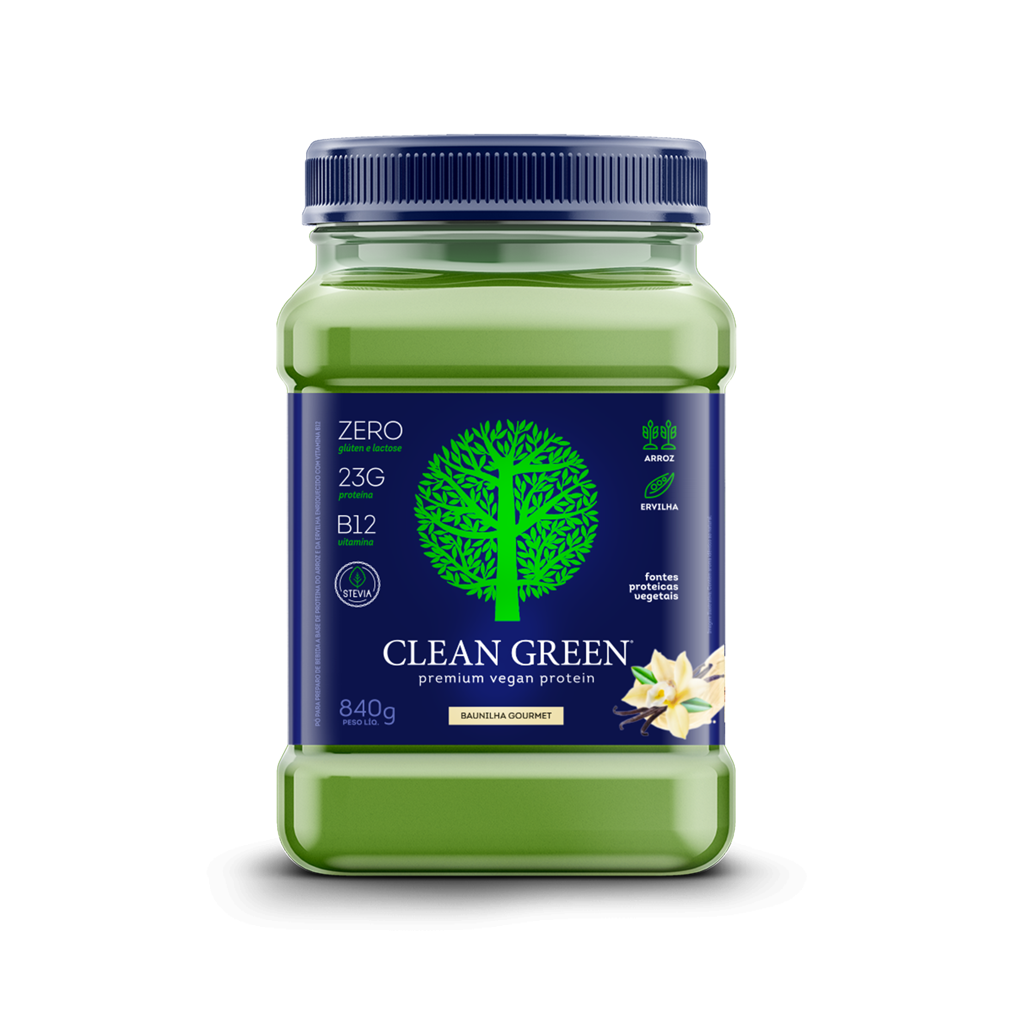 Pote da Proteína Vegana Clean Green sabor Baunilha Gourmet 840g