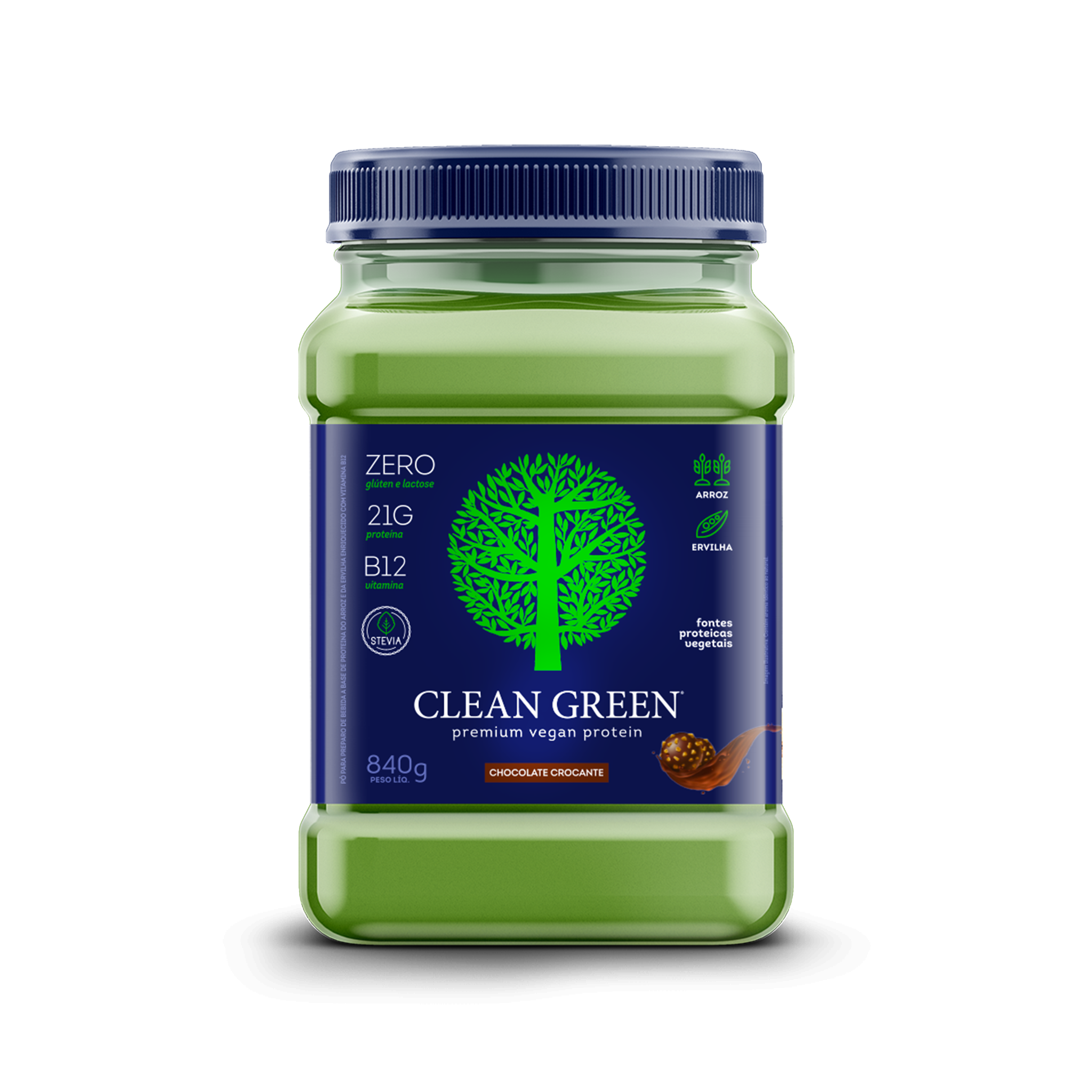Pote da Proteína Vegana Clean Green sabor Chocolate Crocante 840g