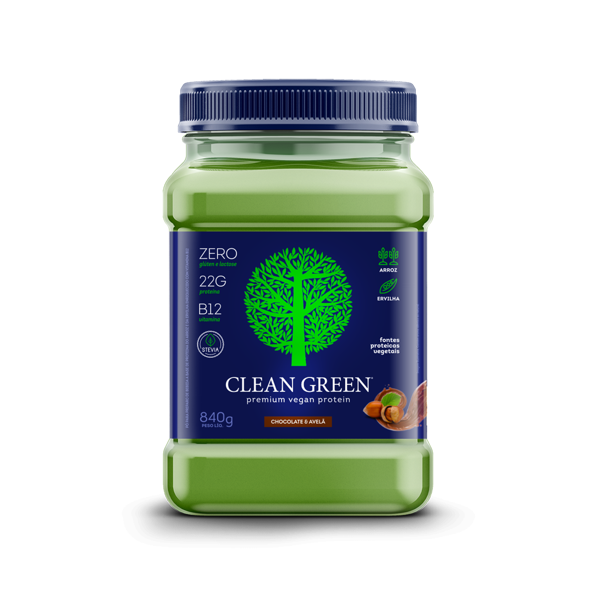 Pote da Proteína Vegana Clean Green sabor Chocolate e Avelã 840g