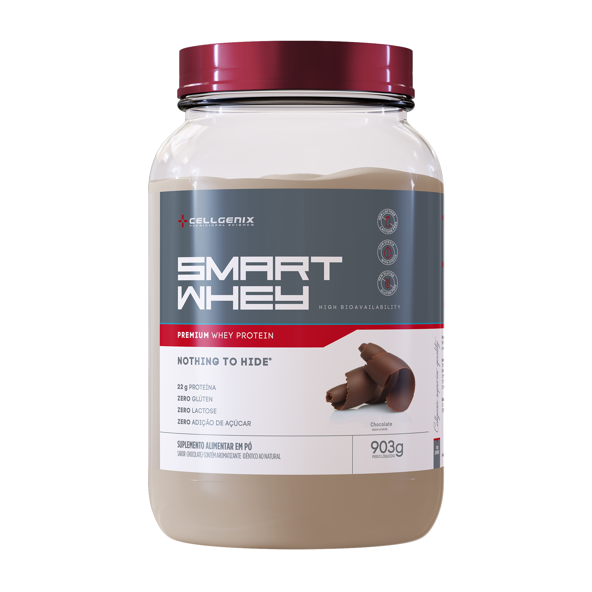 Pote de 903g do Smart Whey Zero Lactose sabor Triple Chocolate
