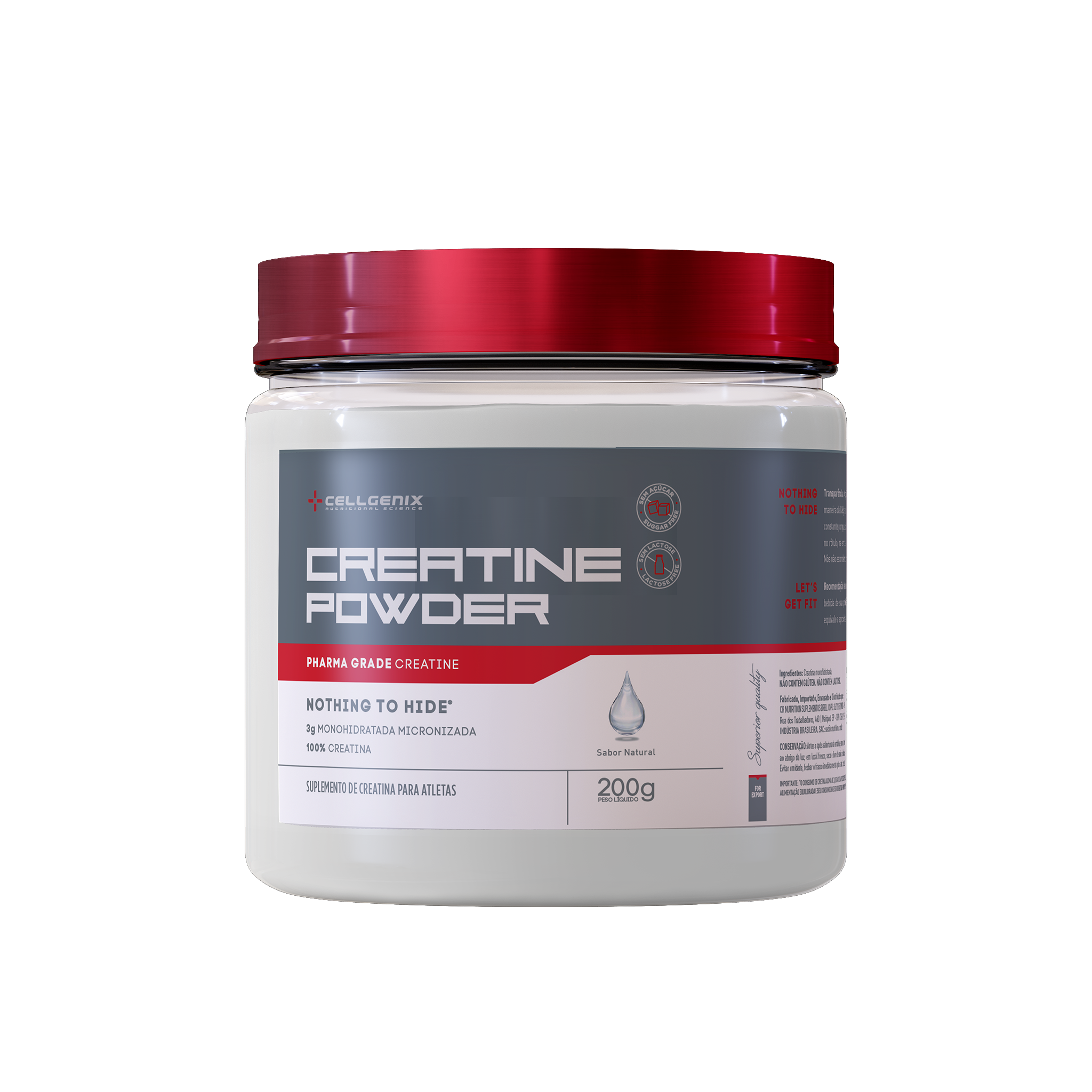 Pote de Creatina Monohidratada Pura de 200g da Cellgenix