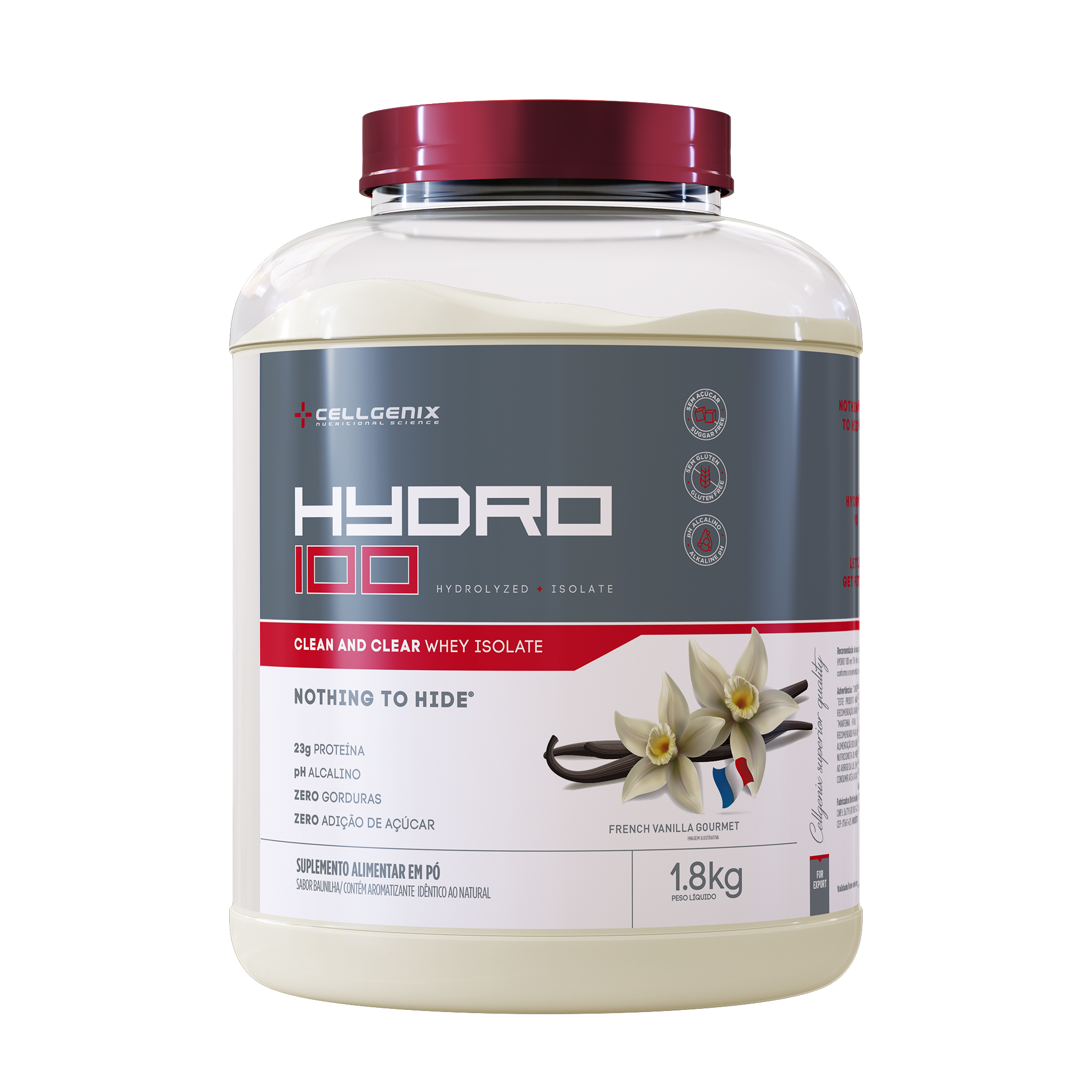 Pote do Clear Whey Isolado e Hidrolisado 1.8kg sabor Baunilha