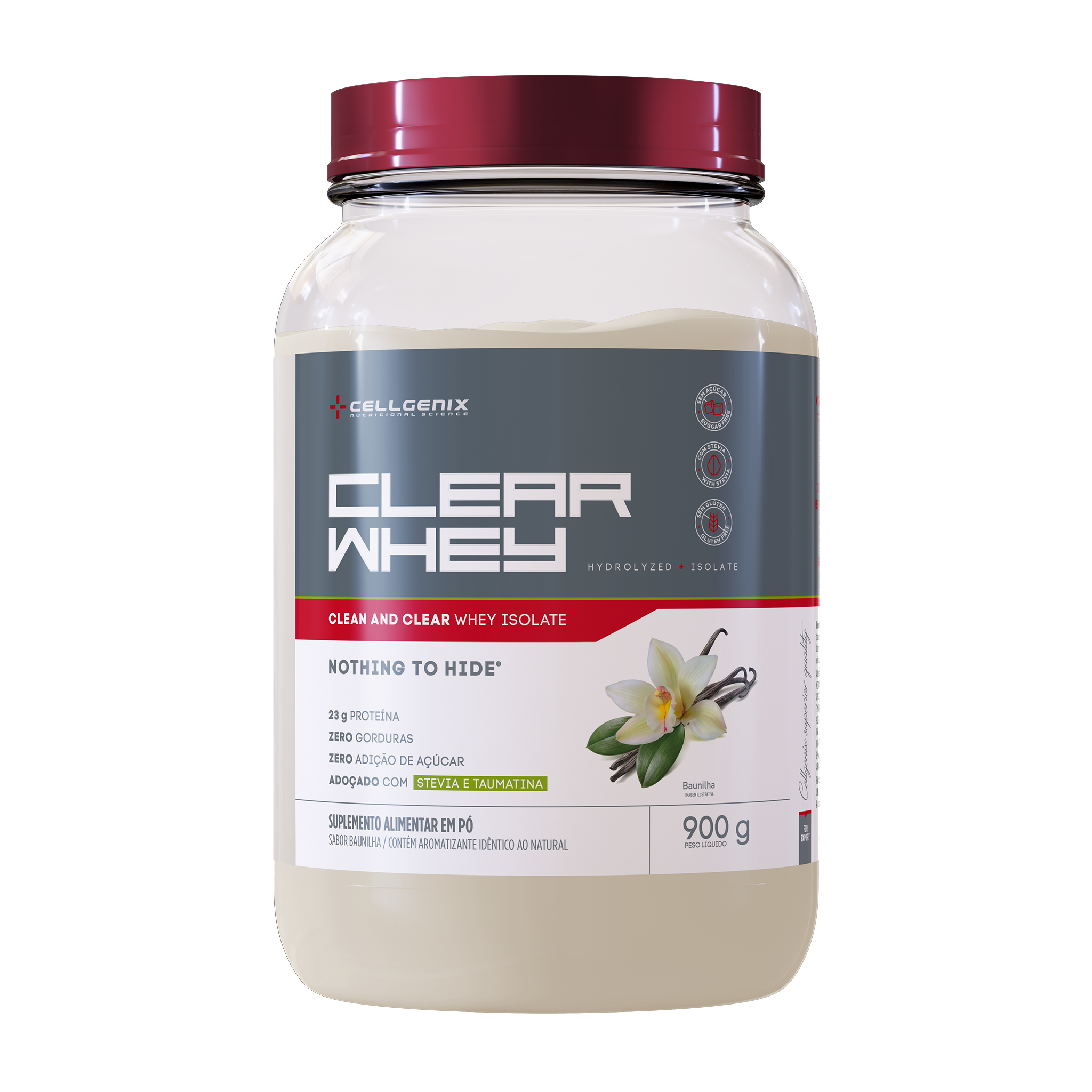 Pote do Clear Whey Isolado e Hidrolisado 907g sabor Baunilha