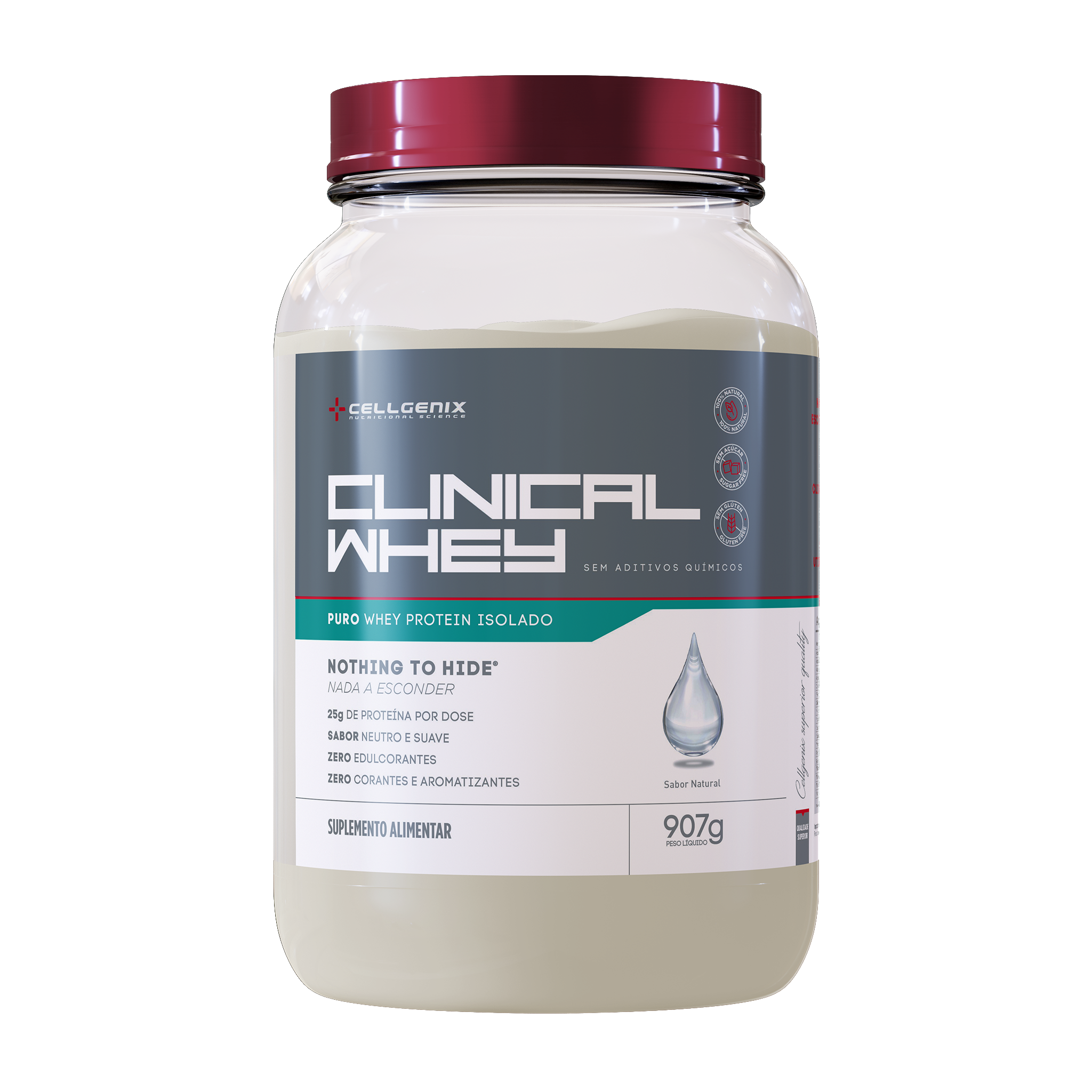 Pote do Clinical Whey 100% Puro e Sem Sabor de 907g