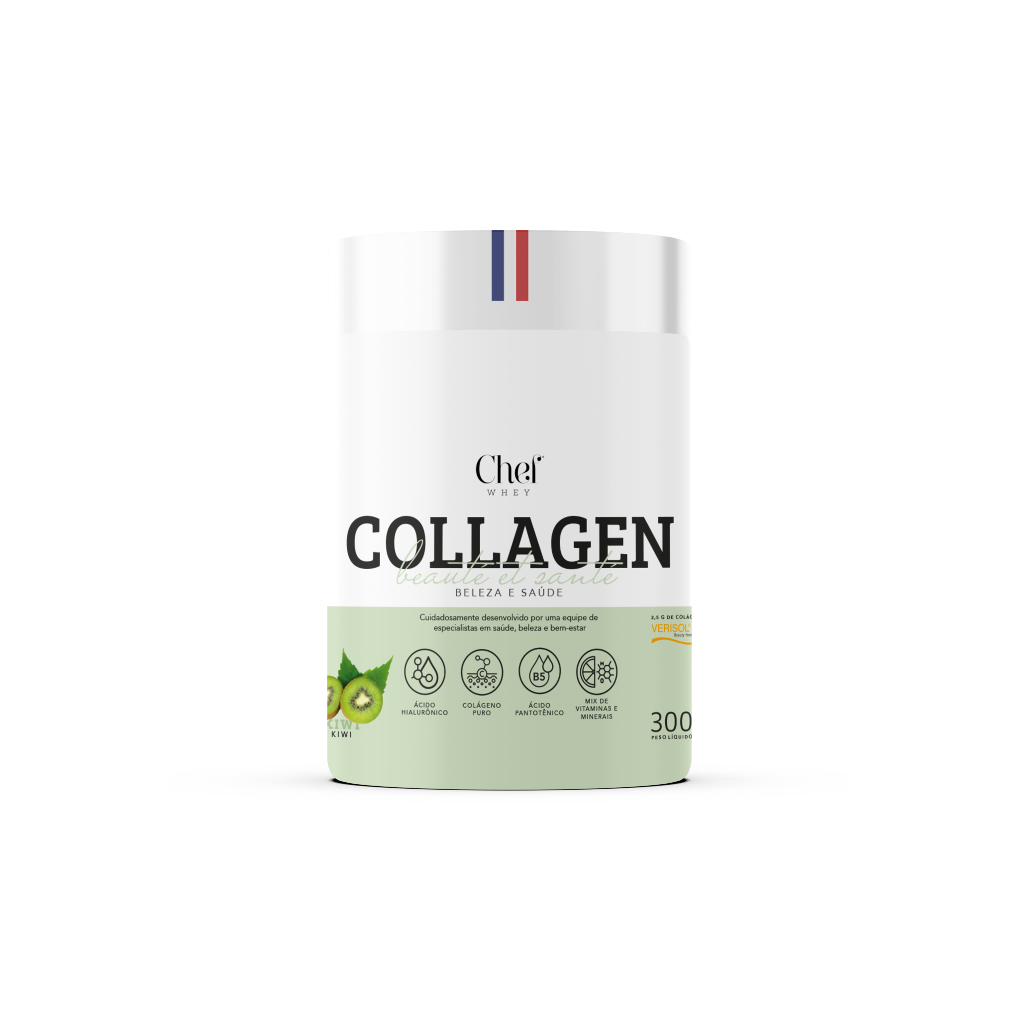 Pote do Collagen Chef Whey com Colágeno VERISOL® sabor Kiwi