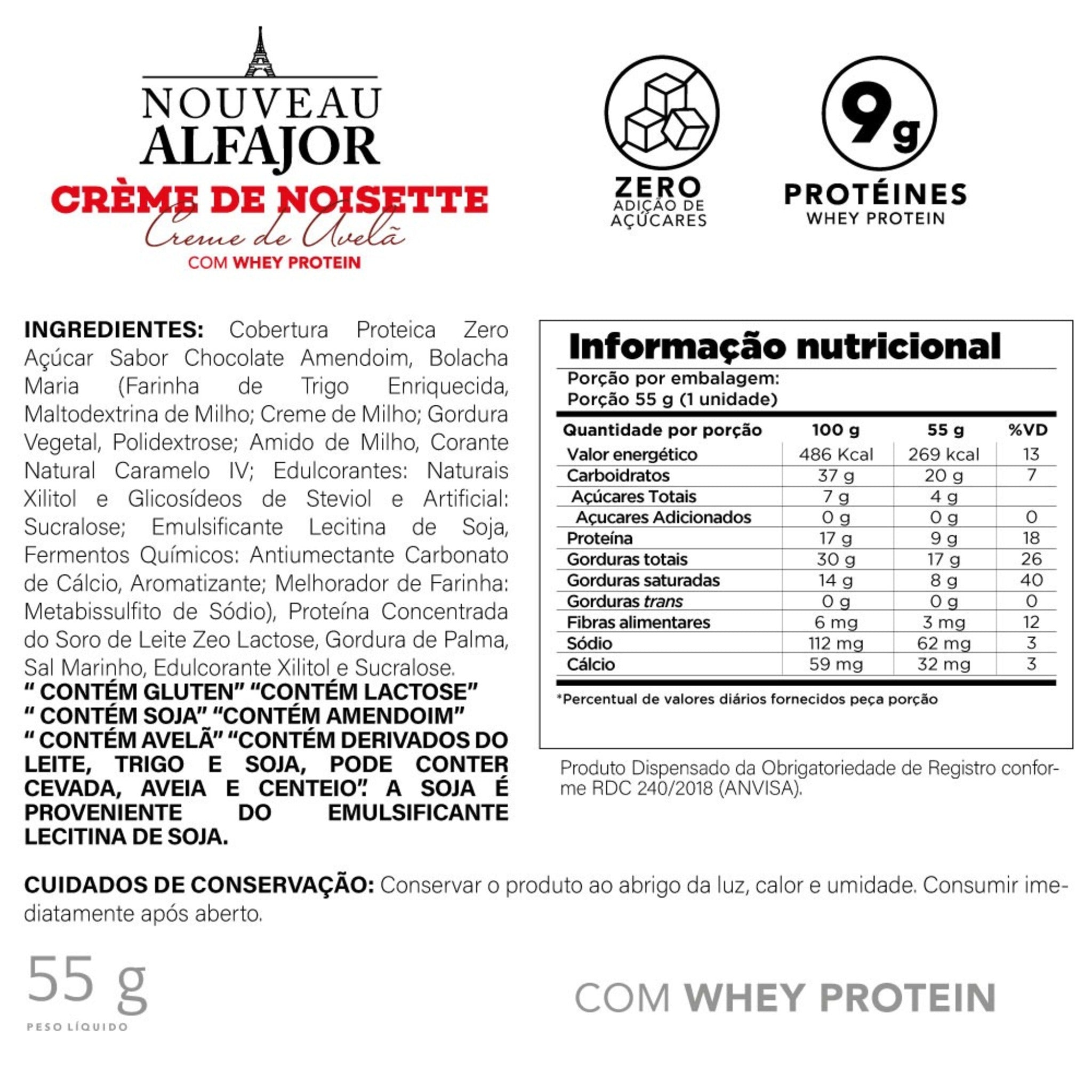 Snack Alfajor Proteico Chef Whey - Creme de Avelã (Display 6un)