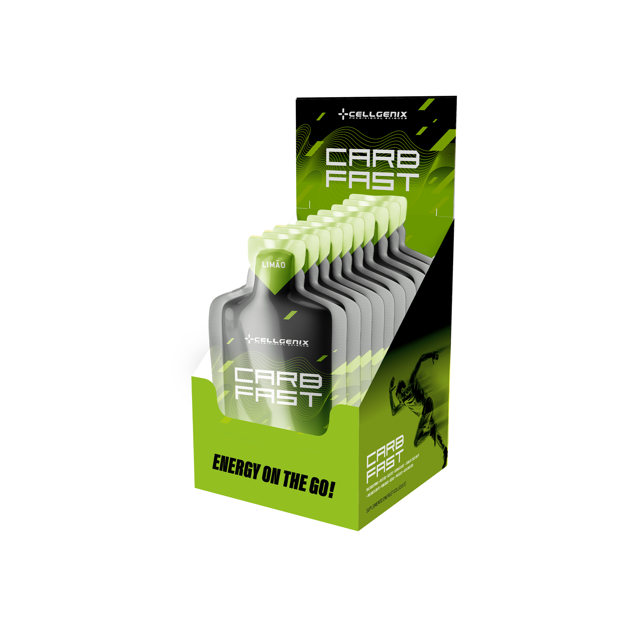 display com 10 Sachê do Carb Fast Gel de 30g sabor Limão