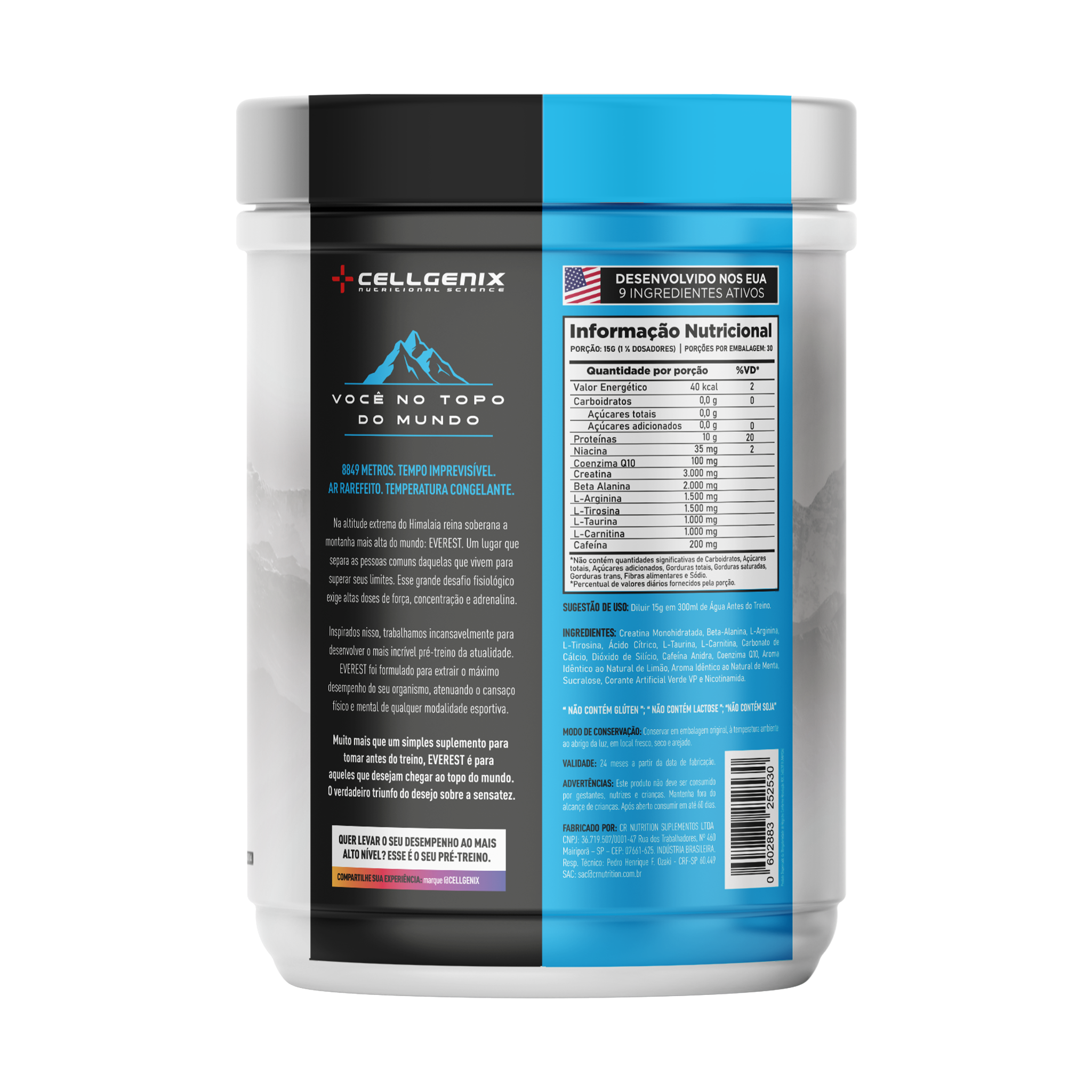 verso Pote do Pré-Treino Everest 450g sabor Limão Ice