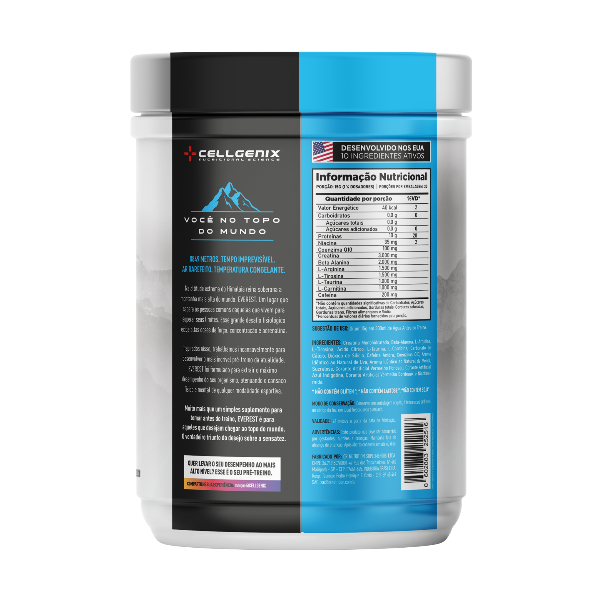 verso Pote do Pré-Treino Everest 450g sabor Maçã Verde Ice
