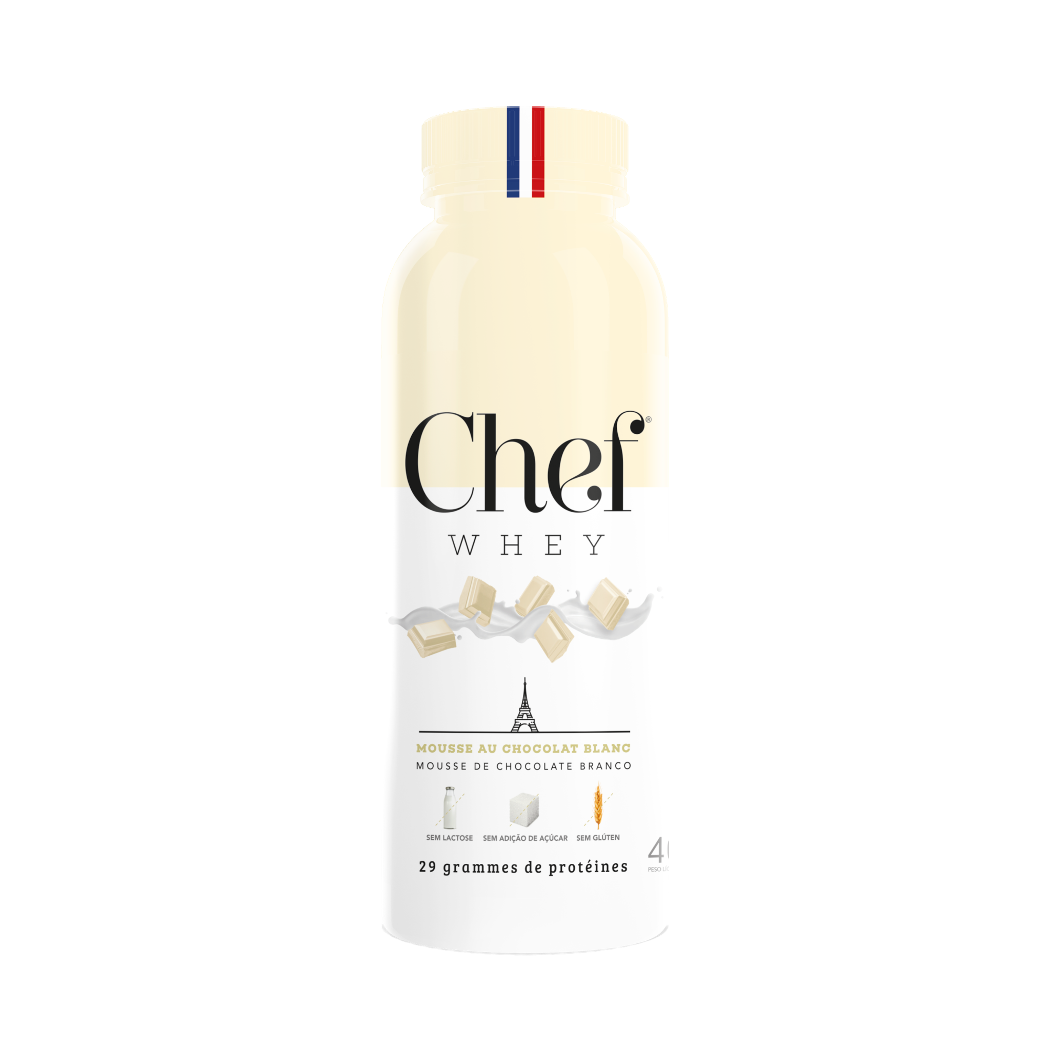 Sachê de Dose Única 37g do Chef Whey Protein Gourmet sabor Chocolate Branco