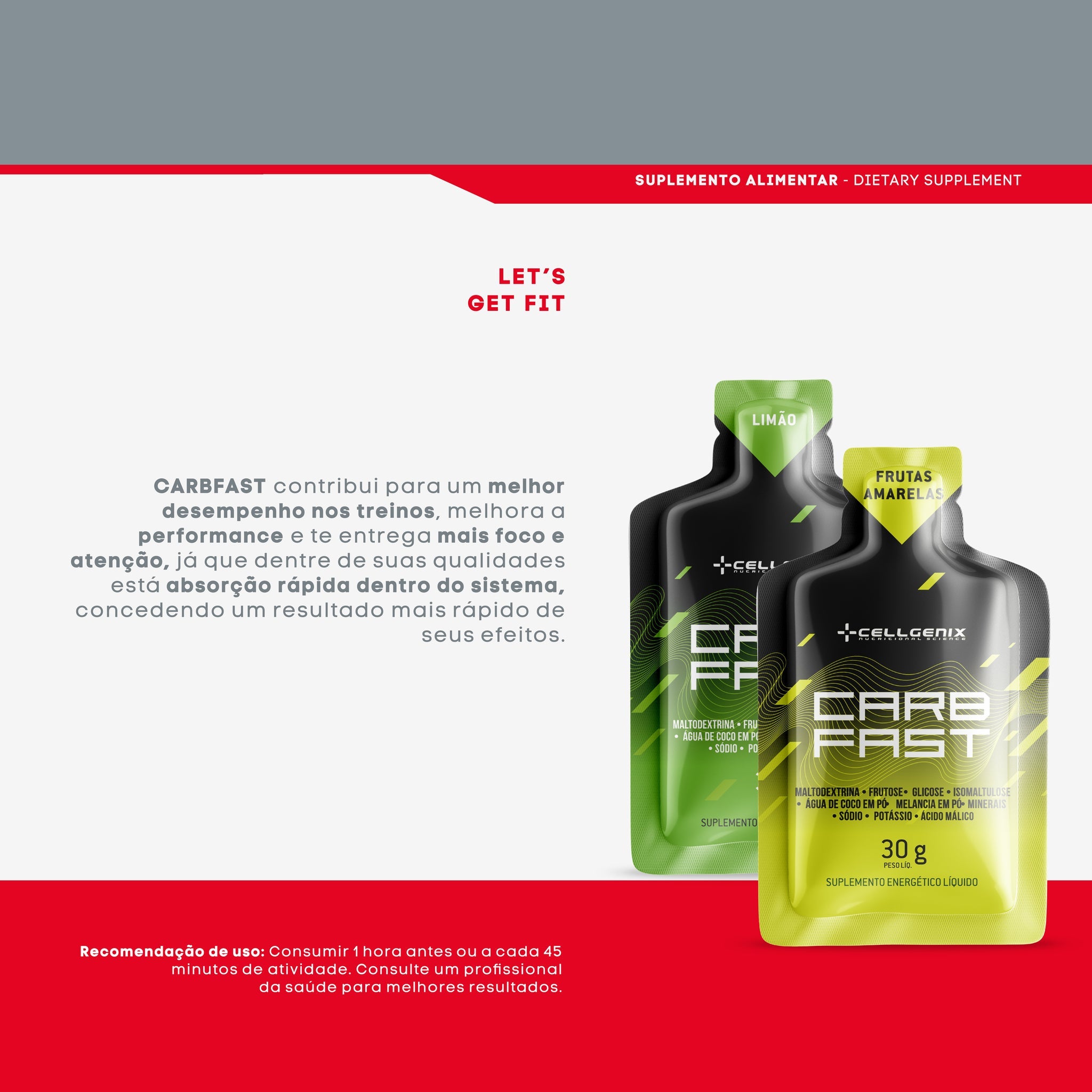 CARBFAST GEL 1 SACHE - SABOR FRUTAS AMARELAS - CELLGENIX