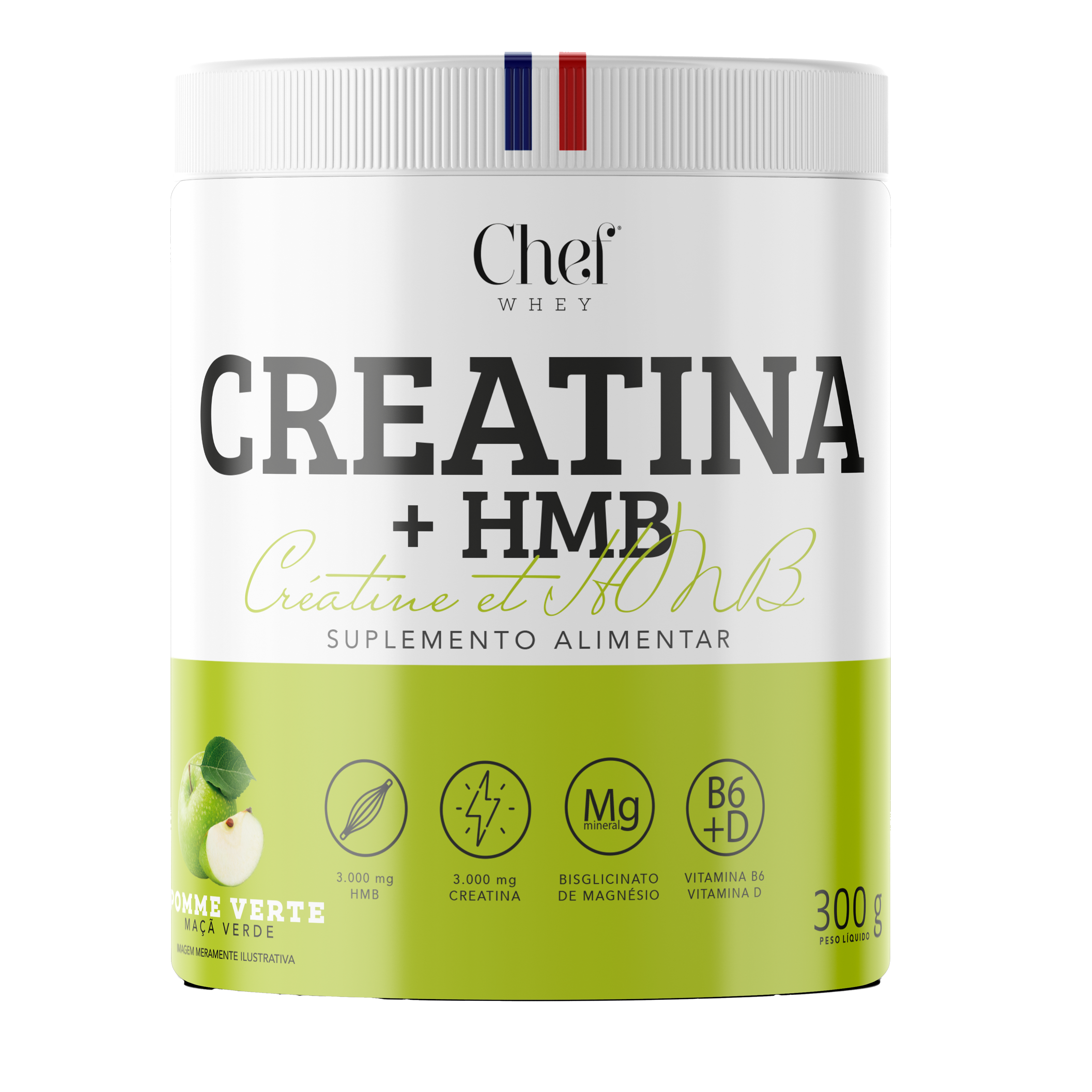 Creatina HMB Chef Whey 300g - Maçã Verde