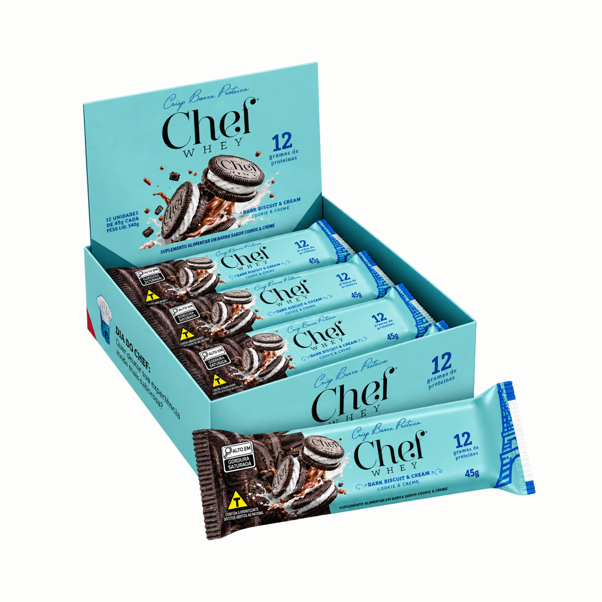 DISPLAY CHEF WHEY BAR DARK BISCUIT & CREAM 12 UNIDADES (NOVA VERSAO)