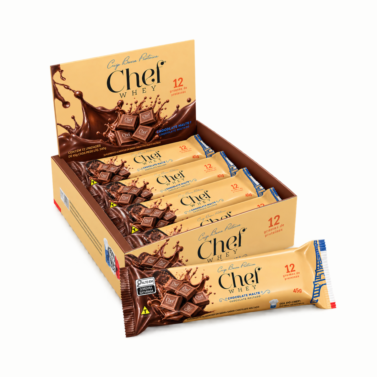 DISPLAY CHEF WHEY BAR CHOCOLAT MALTE 12 UNIDADES (NOVA VERSAO)