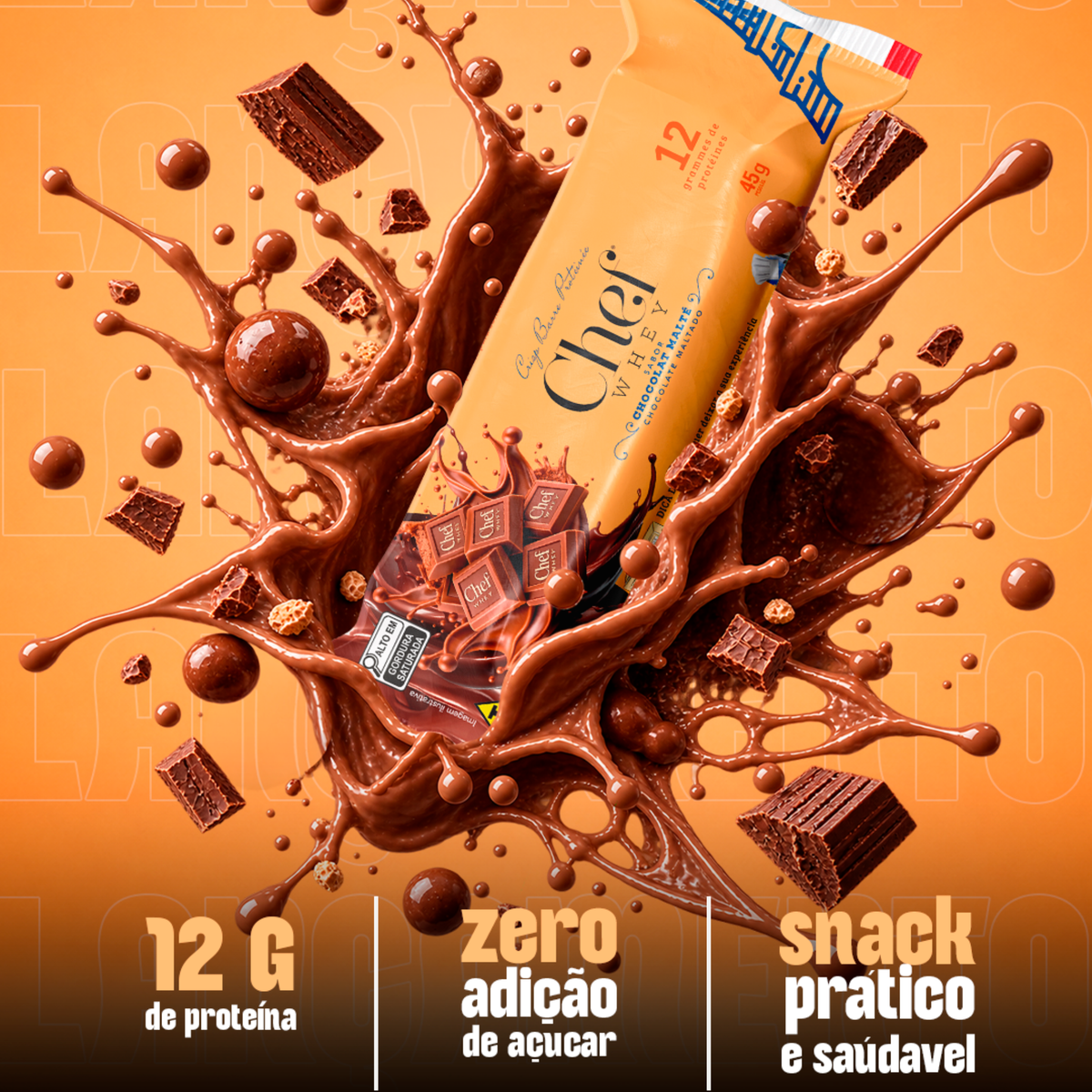 DISPLAY CHEF WHEY BAR CHOCOLAT MALTE 12 UNIDADES (NOVA VERSAO)