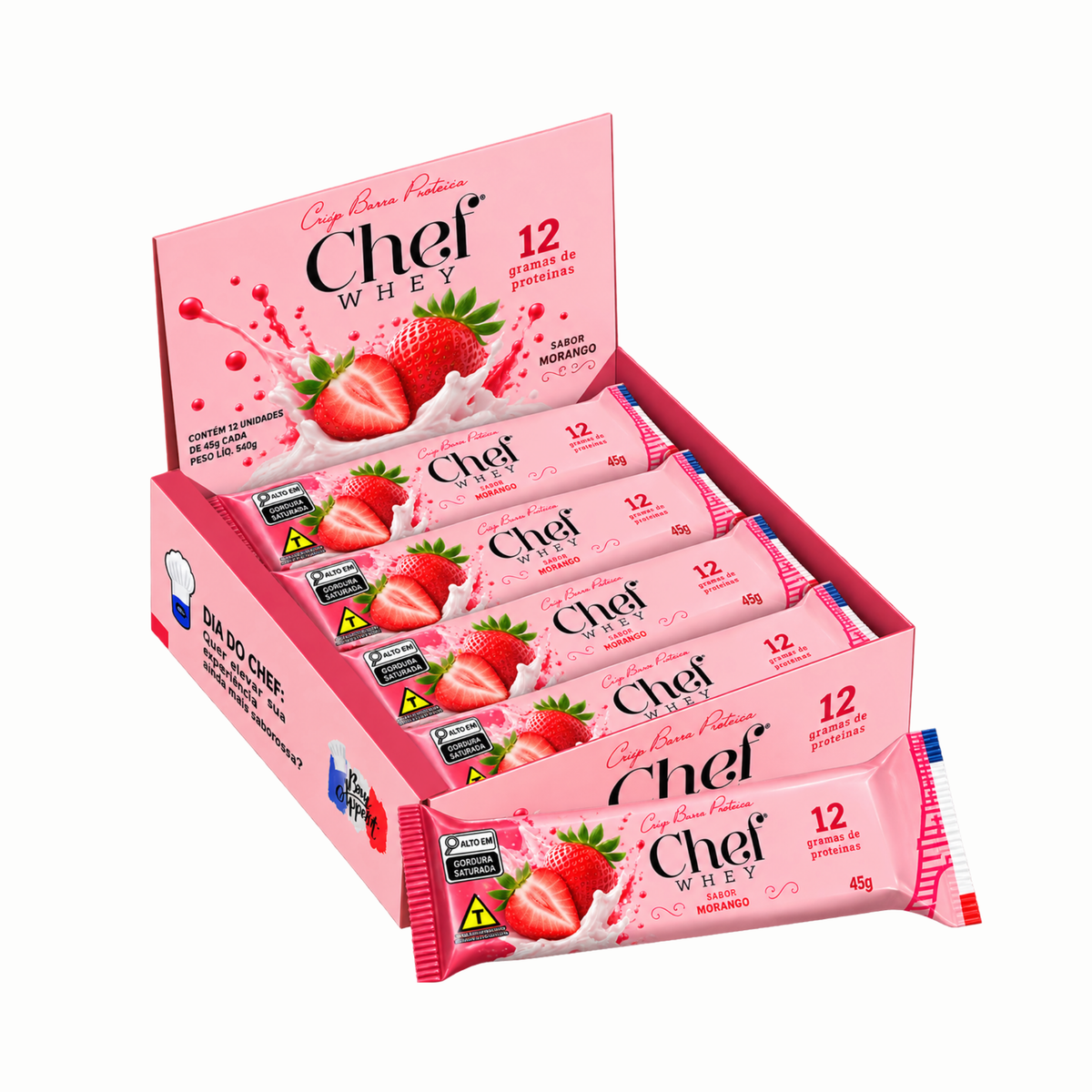 DISPLAY CHEF WHEY BAR MORANGO 12 UNIDADES (NOVA VERSAO)