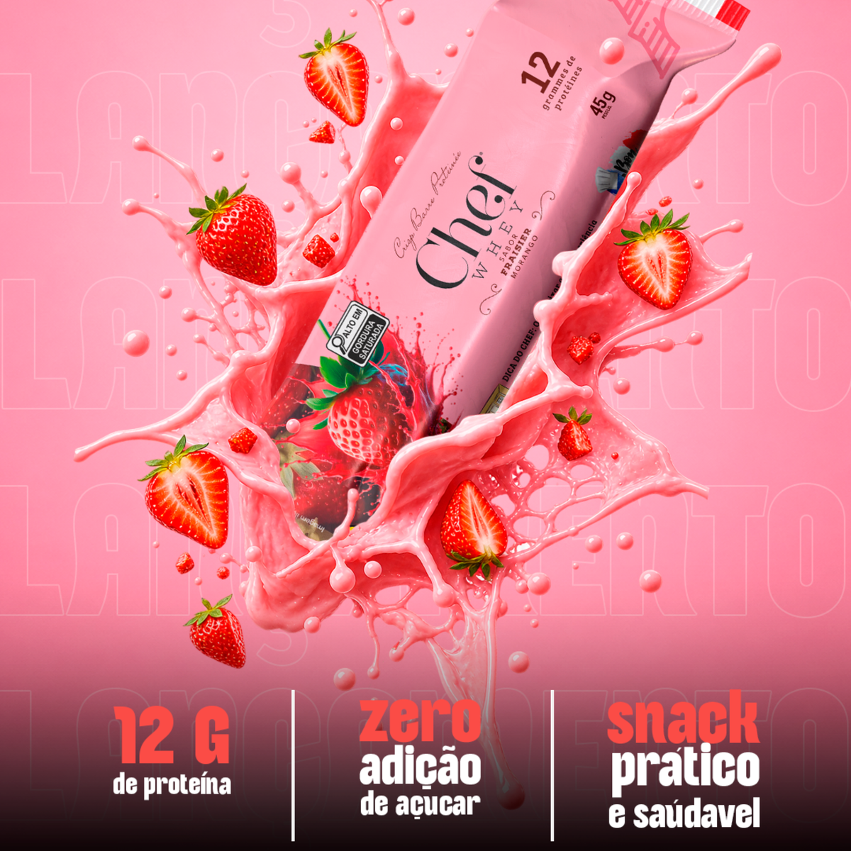 DISPLAY CHEF WHEY BAR MORANGO 12 UNIDADES (NOVA VERSÃO)
