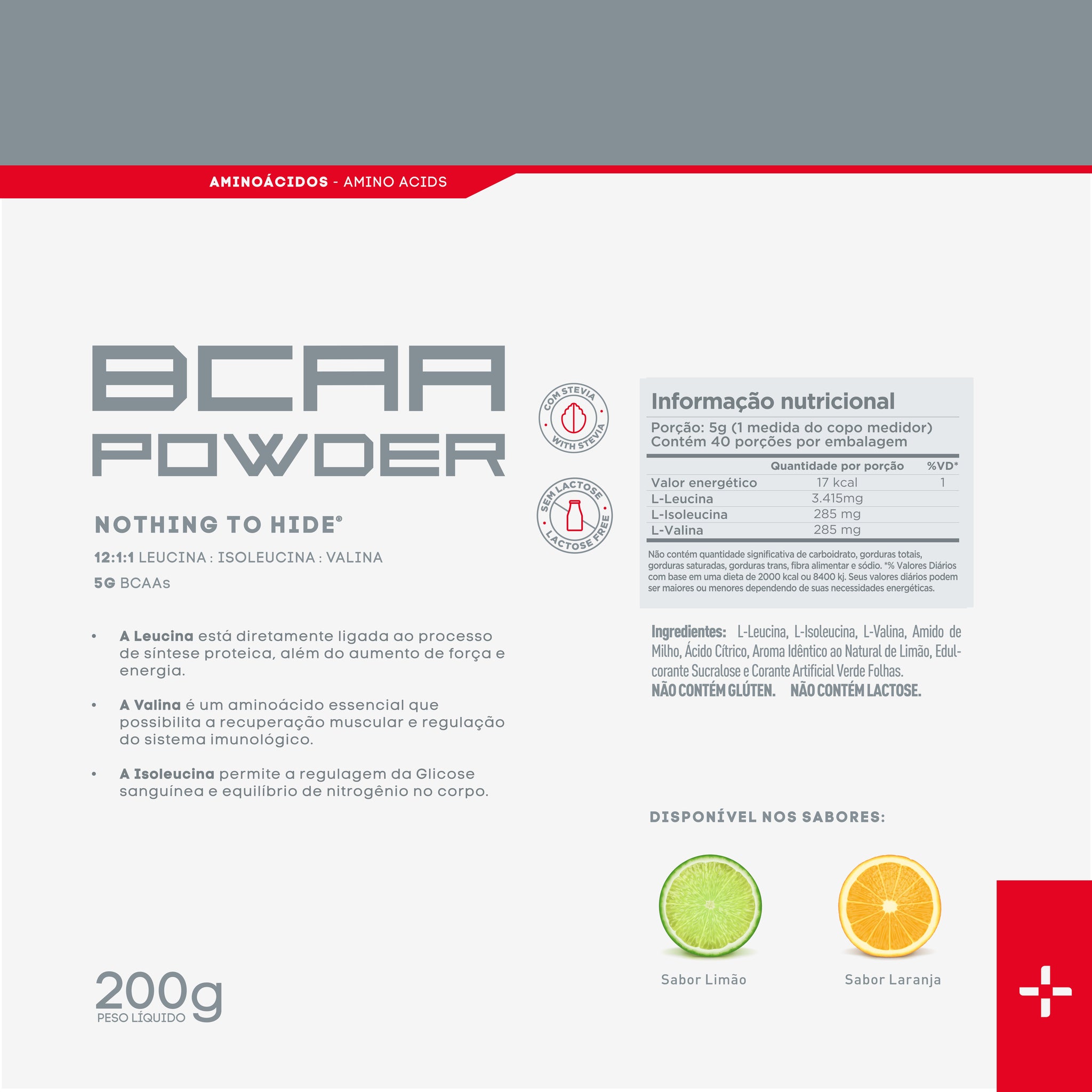 BCAA Powder 2:1:1 200g Limão - Proteção Muscular e Hidratação