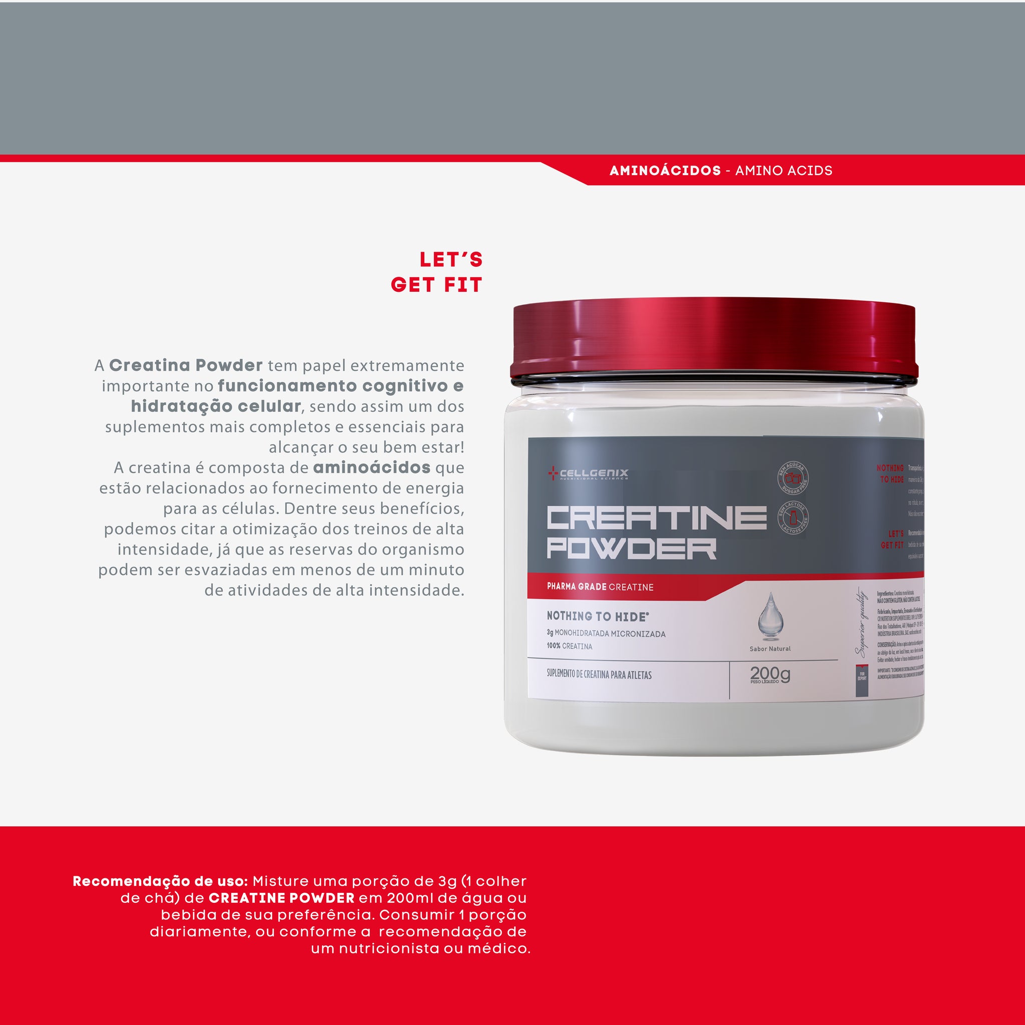 Creatina Monohidratada Pura 200g - Força e Explosão Muscular