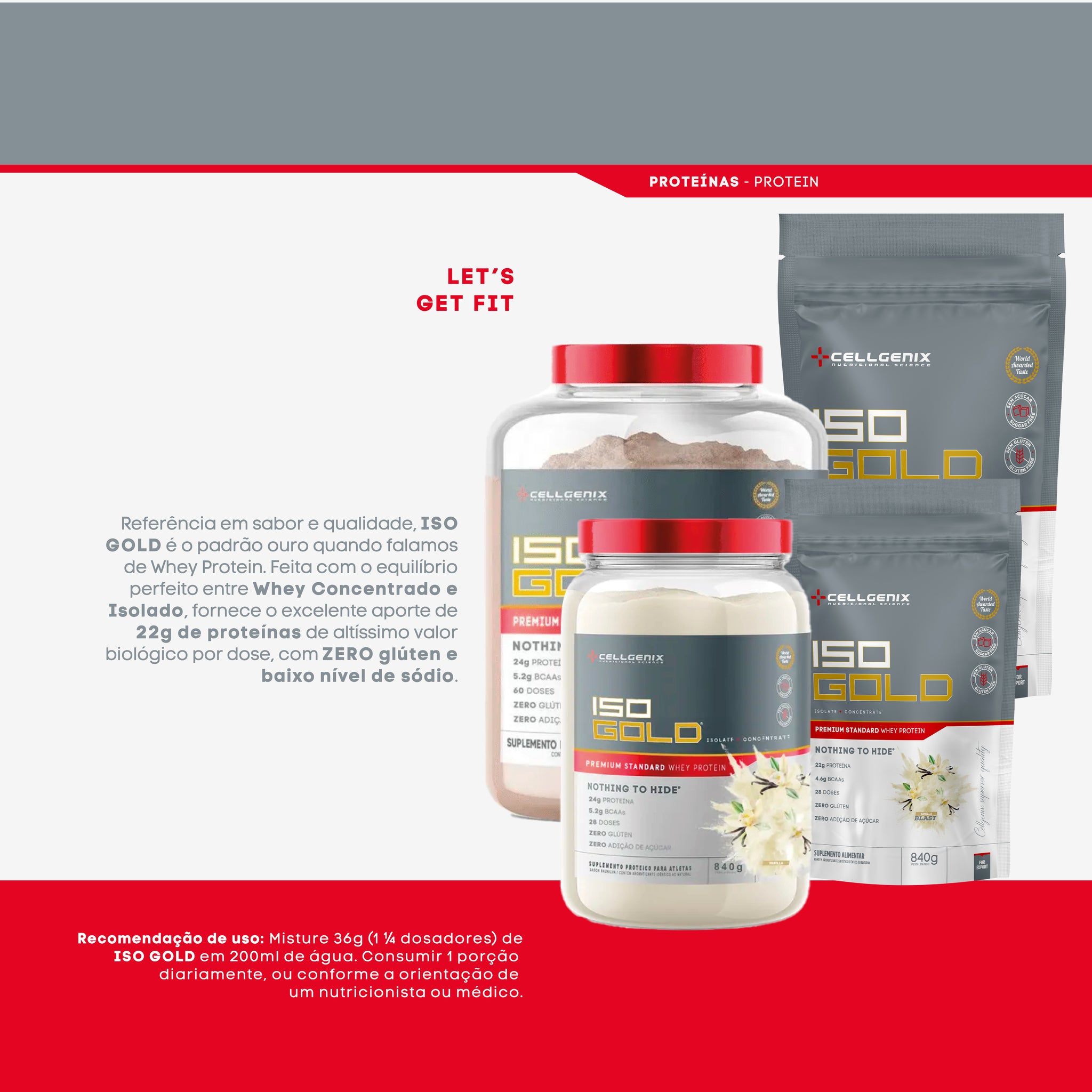 Iso Gold Whey Protein Premium 840g - Chocolate Blast (Refil)