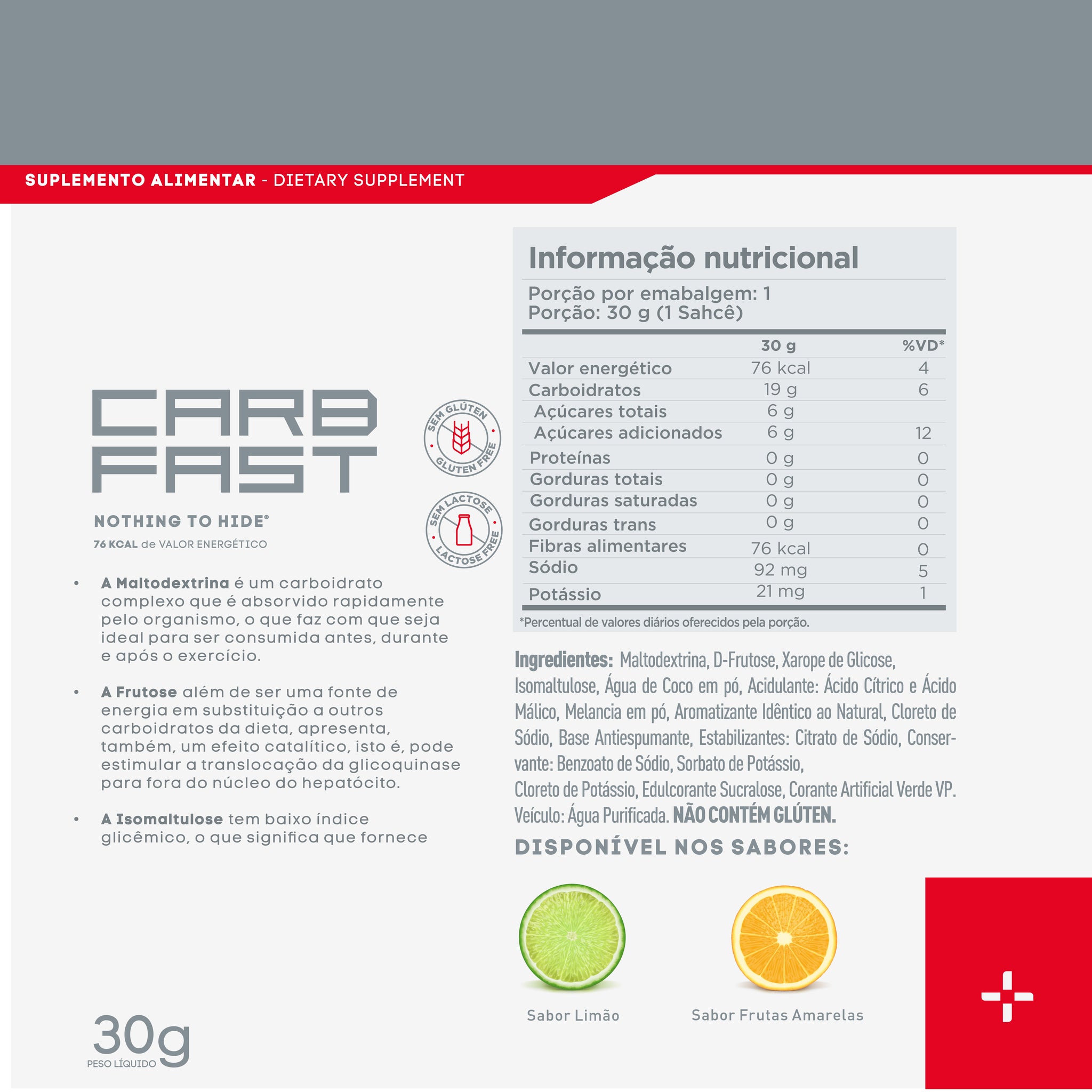 Carb Fast Gel Limão - Energia Rápida (Display c/ 10 Sachês)