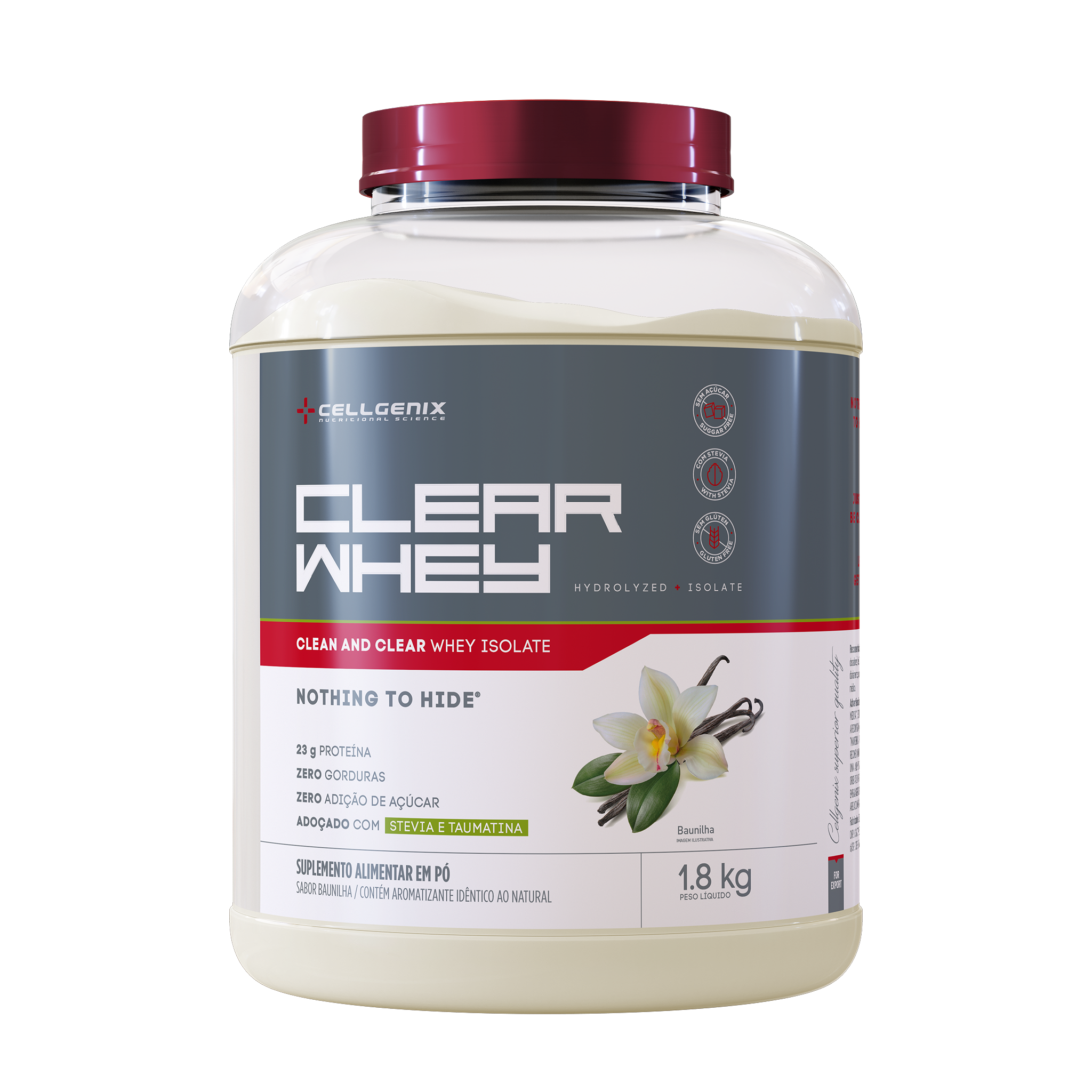 Pote do Clear Whey Isolado e Hidrolisado 1.8kg sabor Baunilha