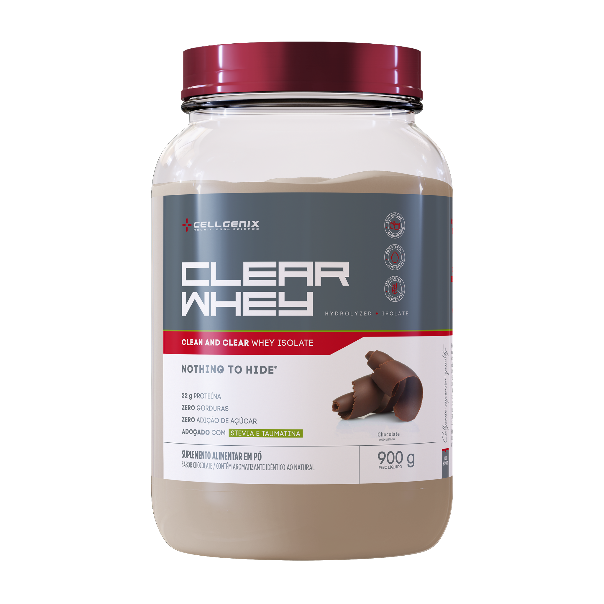 Pote do Clear Whey Isolado e Hidrolisado 1.8kg sabor Chocolate