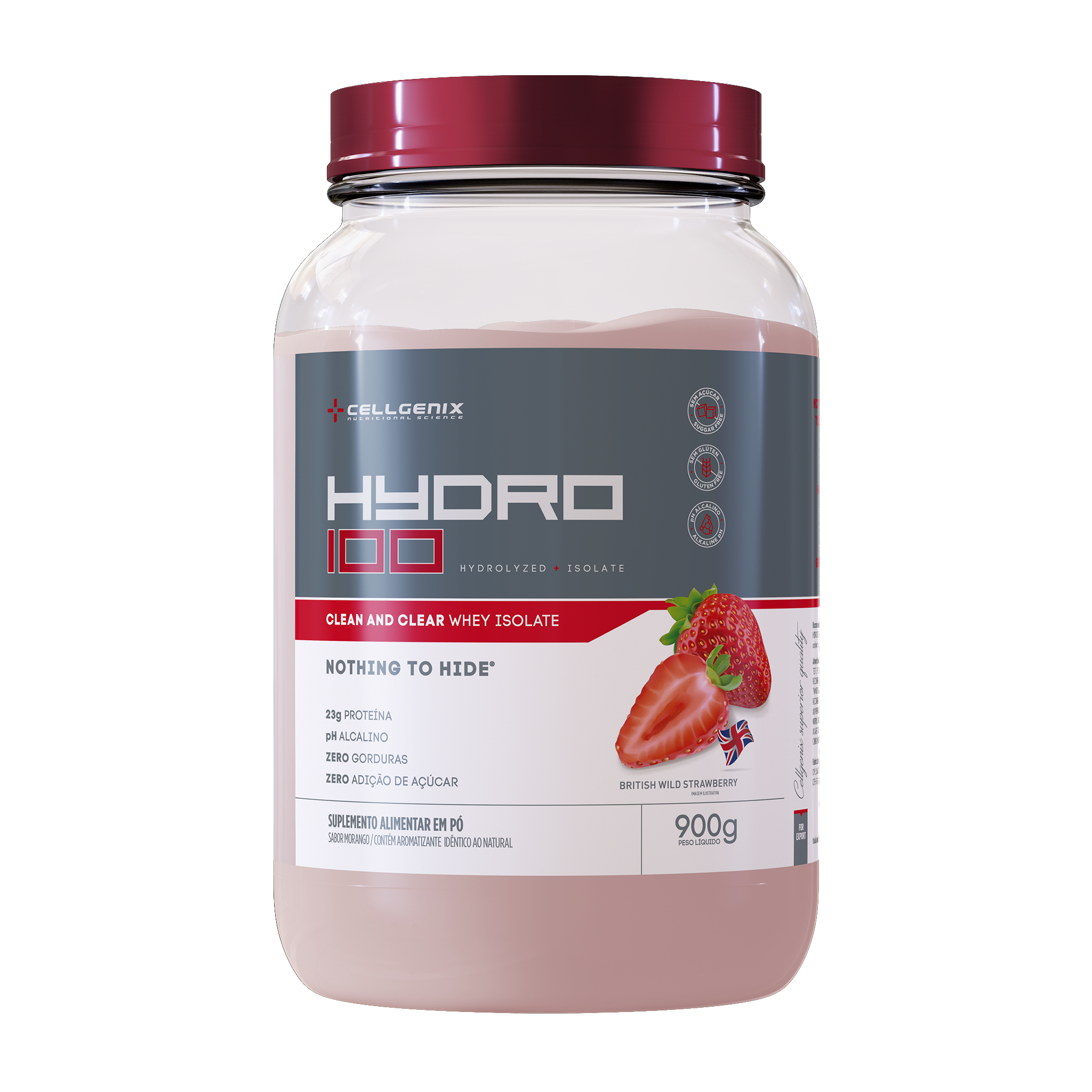 Hydro 100 Whey Hidrolisado 900g - Morango