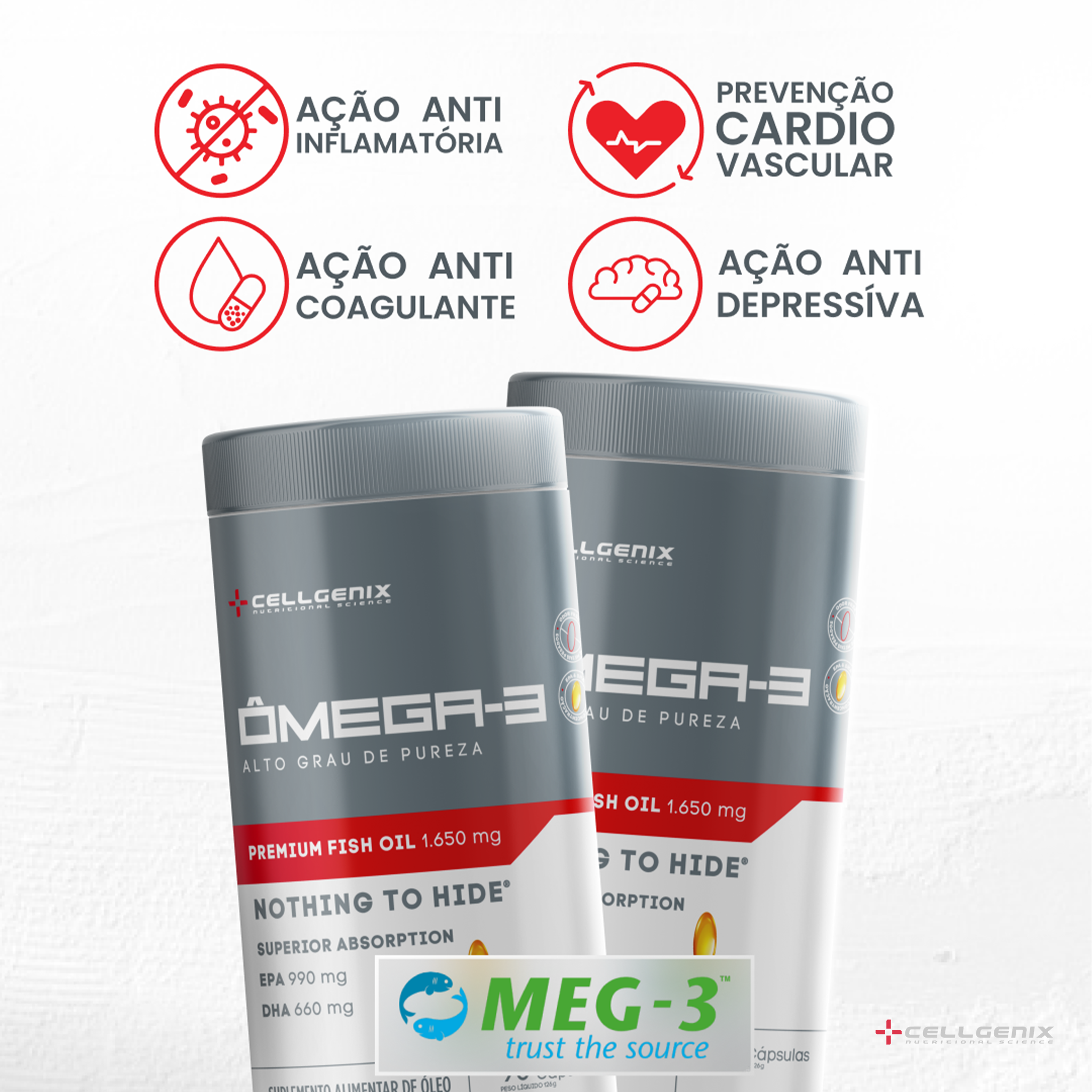 Ômega 3 TG 1000mg (EPA/DHA) - Saúde do Cérebro, Coração e Articulações