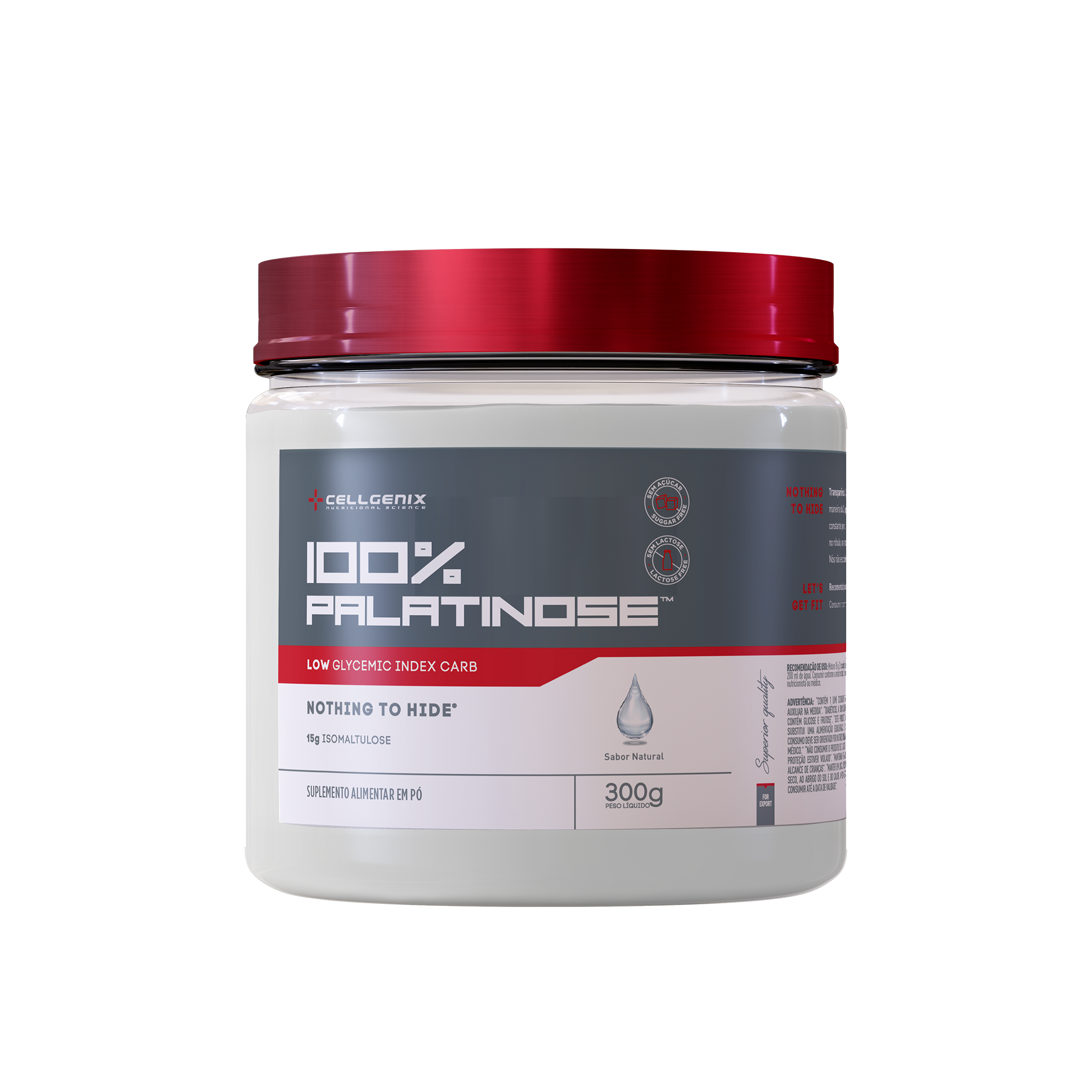 Pote de 100% Palatinose 300g sabor Natural da Cellgenix