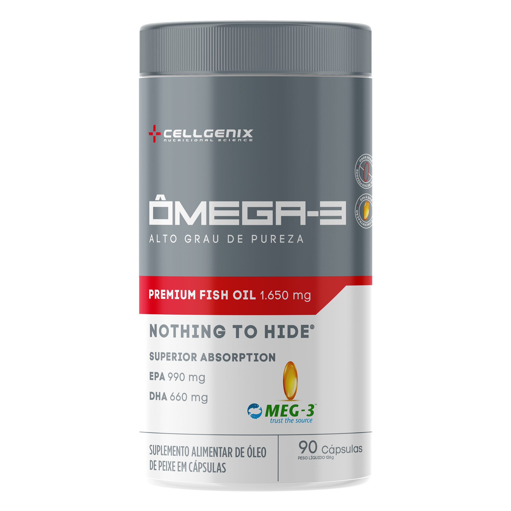 Pote de Ômega 3 TG 1000mg com 90 cápsulas da Cellgenix