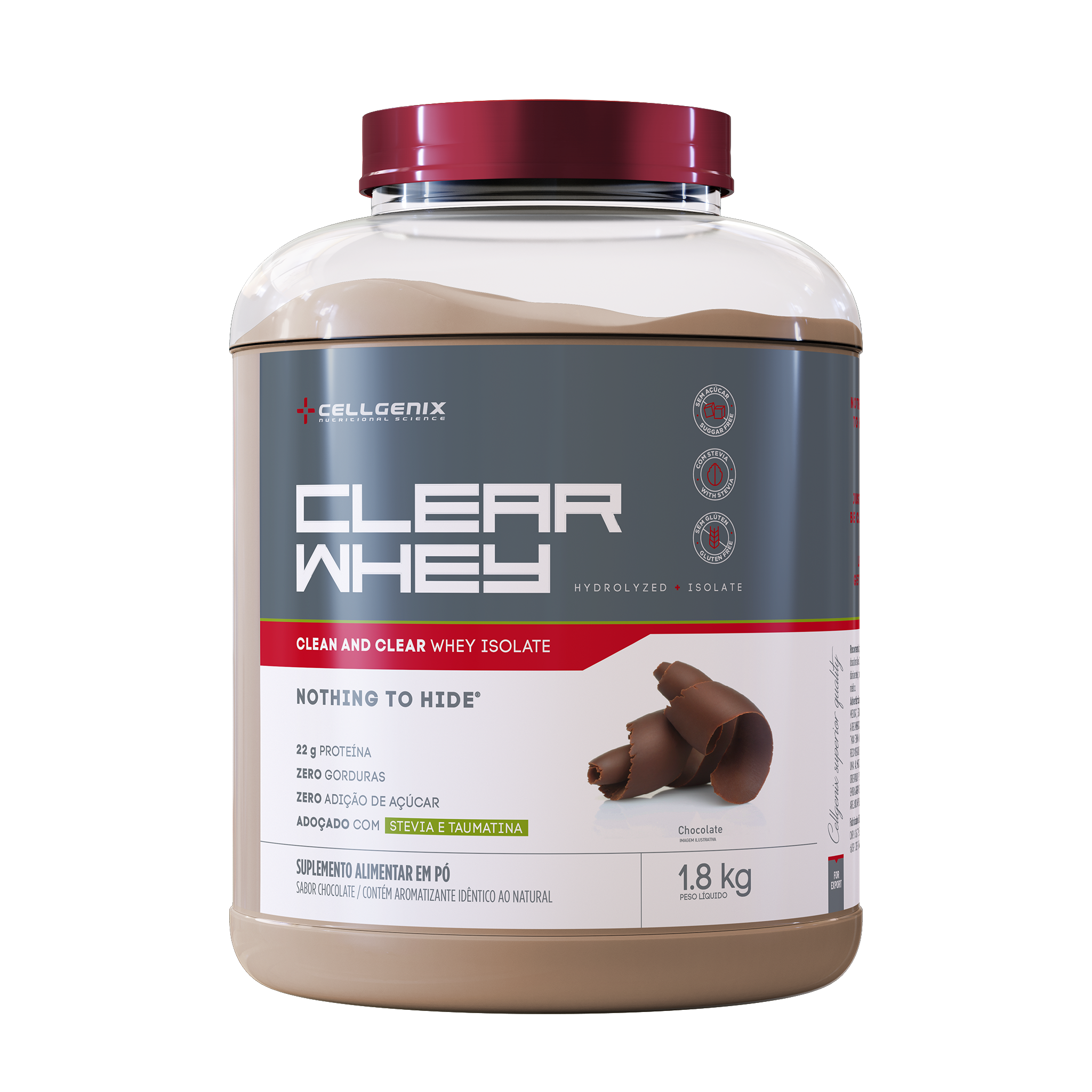 Pote do Clear Whey Isolado e Hidrolisado 1.8kg sabor Chocolate