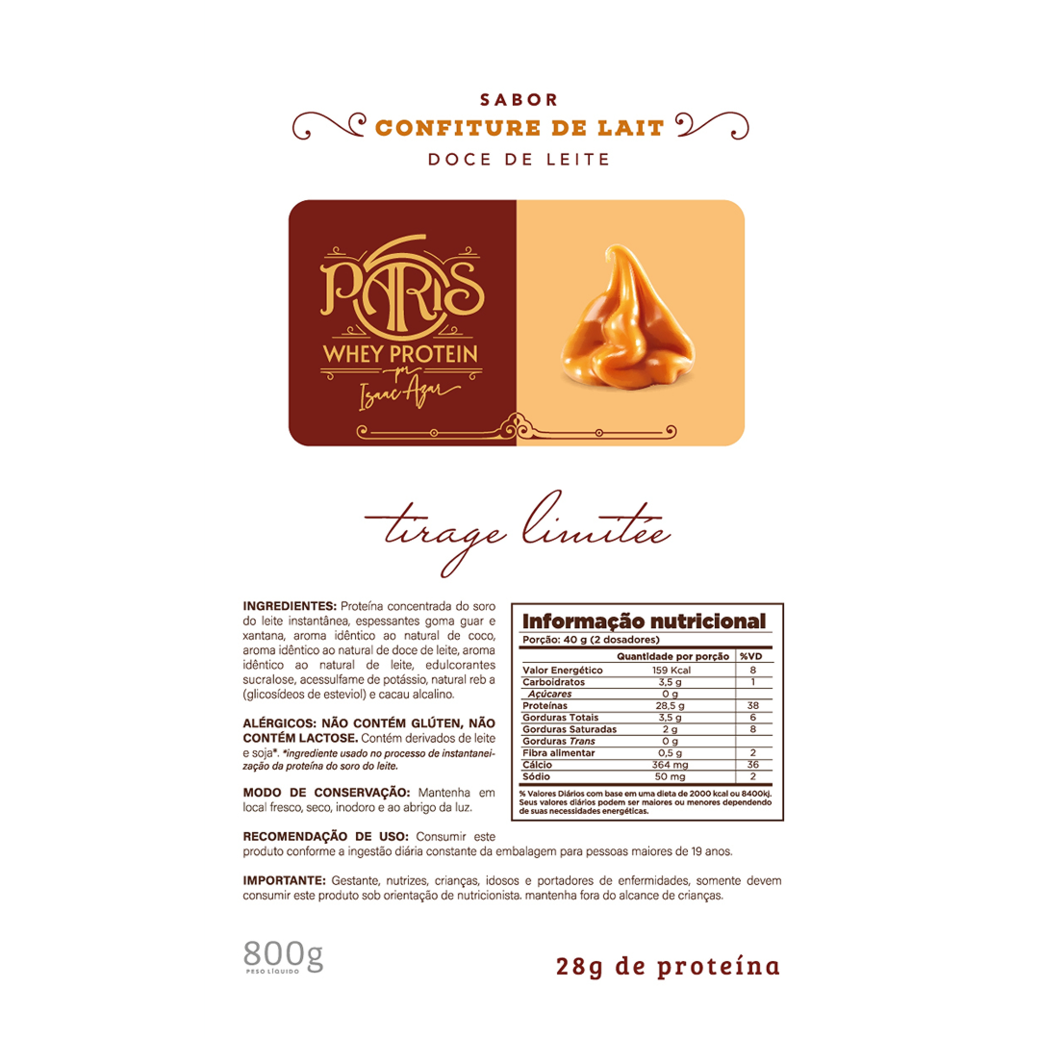 Tabela nutricional Chef Whey Paris 6 sabor Confiture de Lait (Doce de Leite) 840g