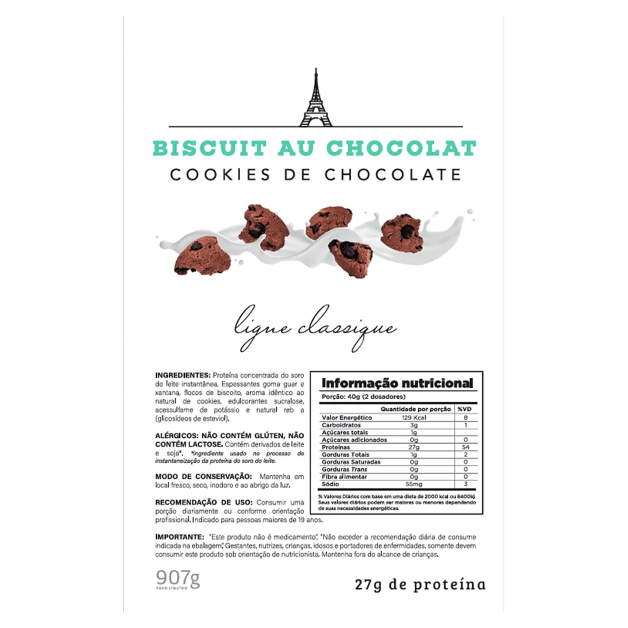 Tabela nutricional Chef Whey Zero Lactose sabor Biscuit au Chocolat 840g