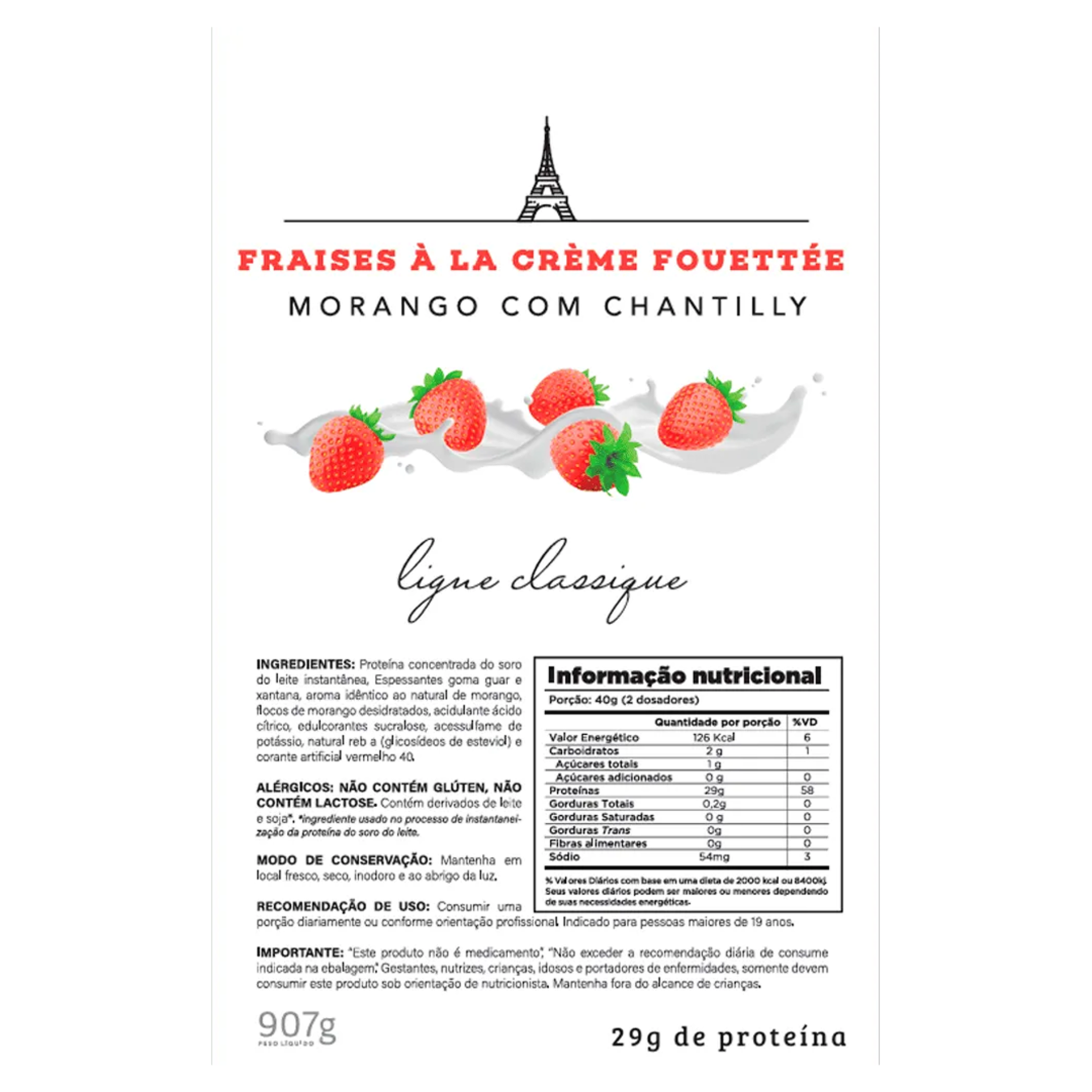 Tabela nutricional do Chef Whey Zero Lactose sabor Fraises à la Crème Fouettée 900g