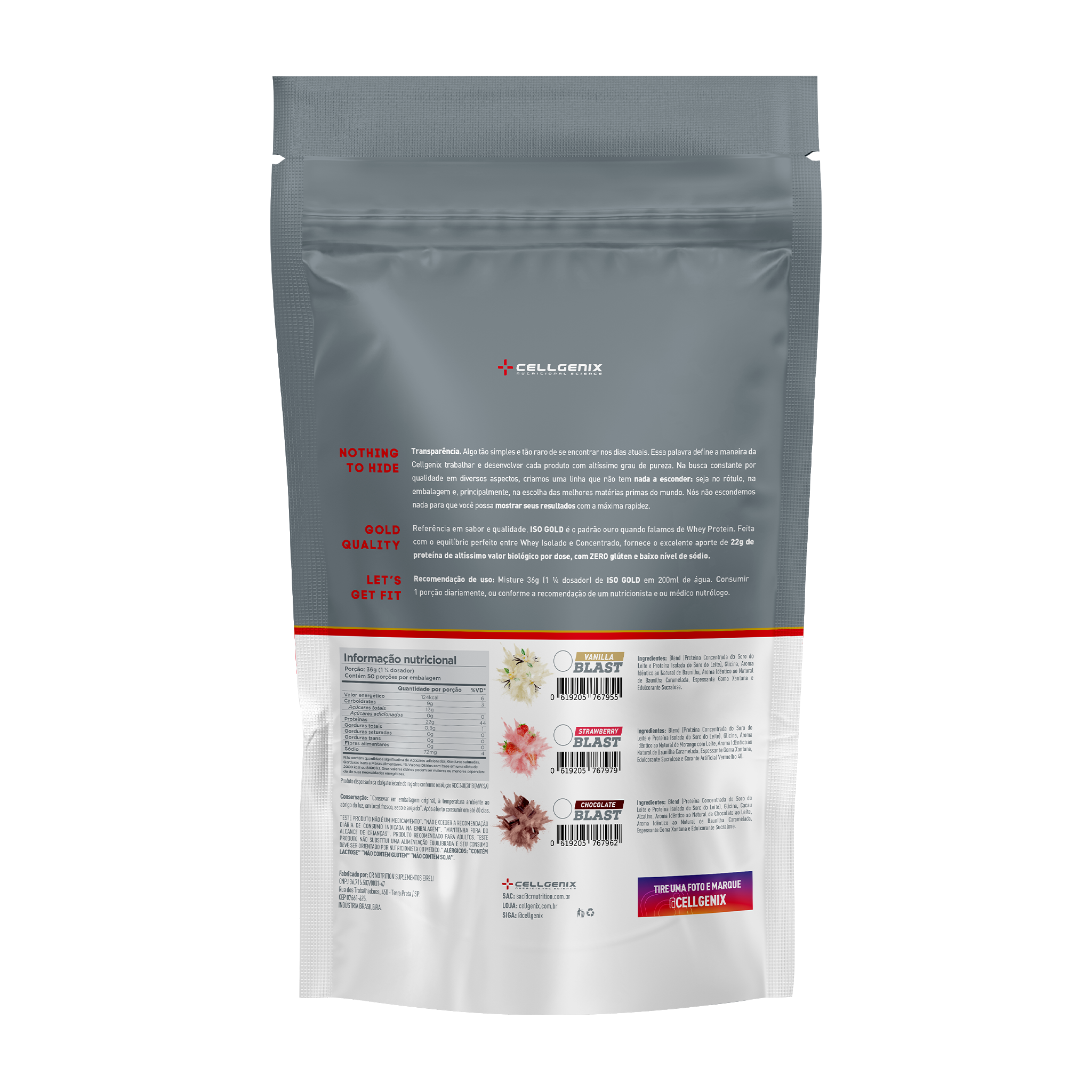 Verso Embalagem refil do Iso Gold Whey Protein Premium 1.8kg sabor Baunilha
