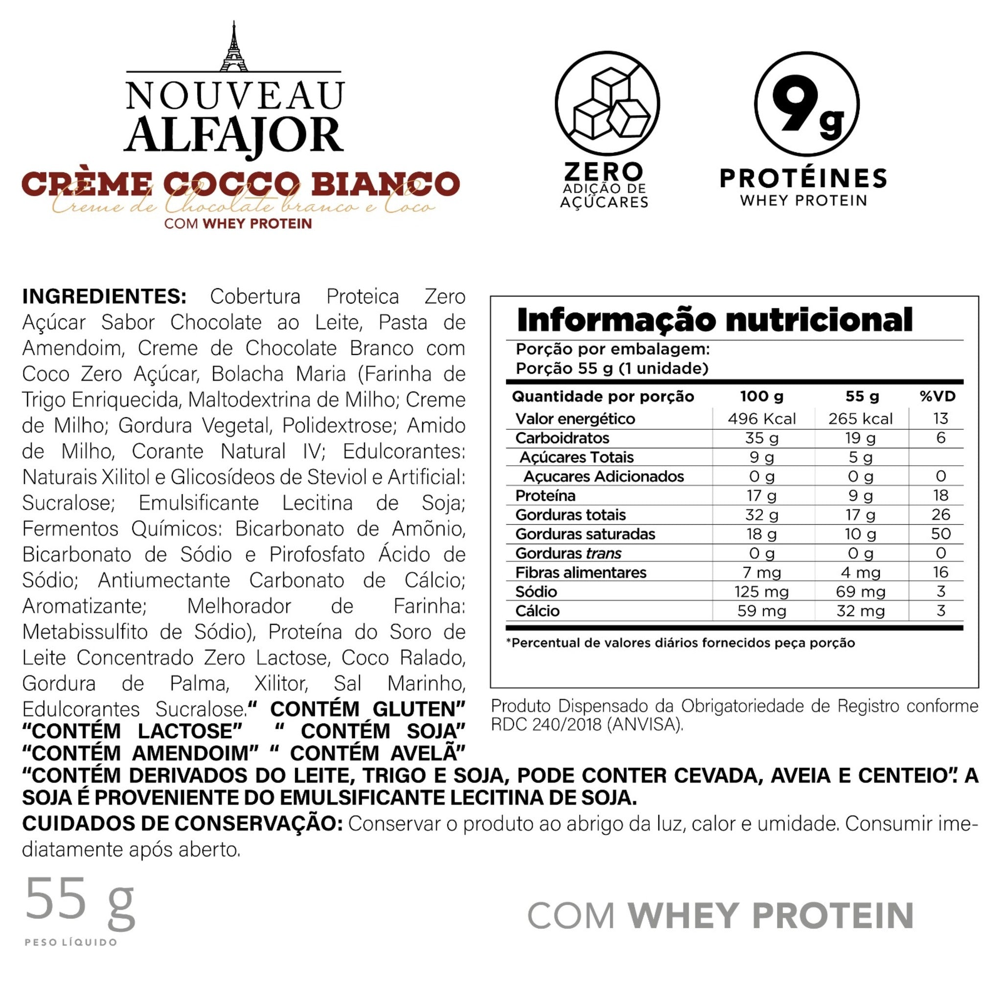 tabela nutricional Alfajor Proteico Chef Whey - Choc. Branco com Coco